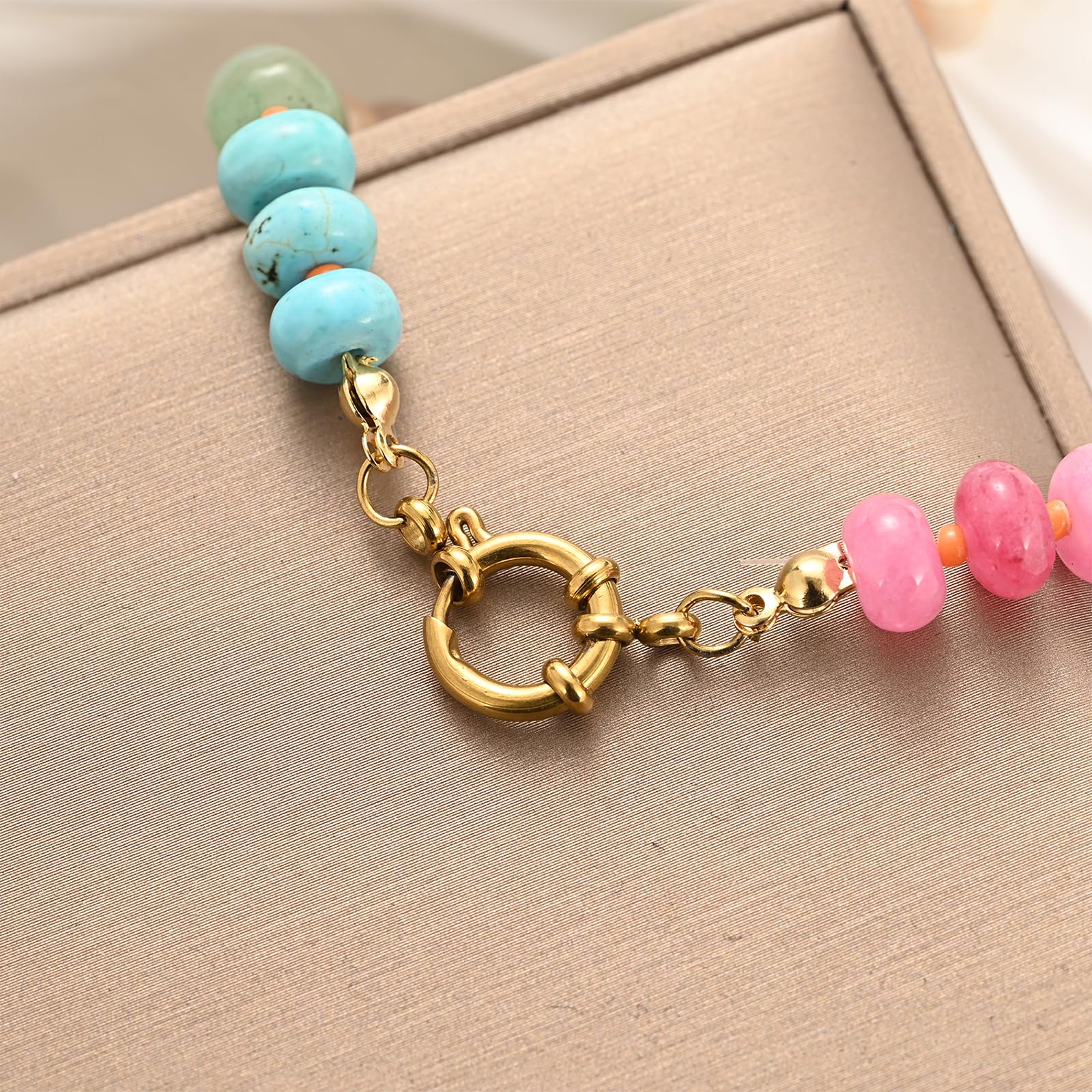 Natural Stone Beaded Necklace for Women - Boho Rainbow Charm Jewelry with Colorful Beads, Surfer Choker Necklace | Perfect Gift for Beach Lovers, Festival Goers & Boho Fashion Enthusiasts