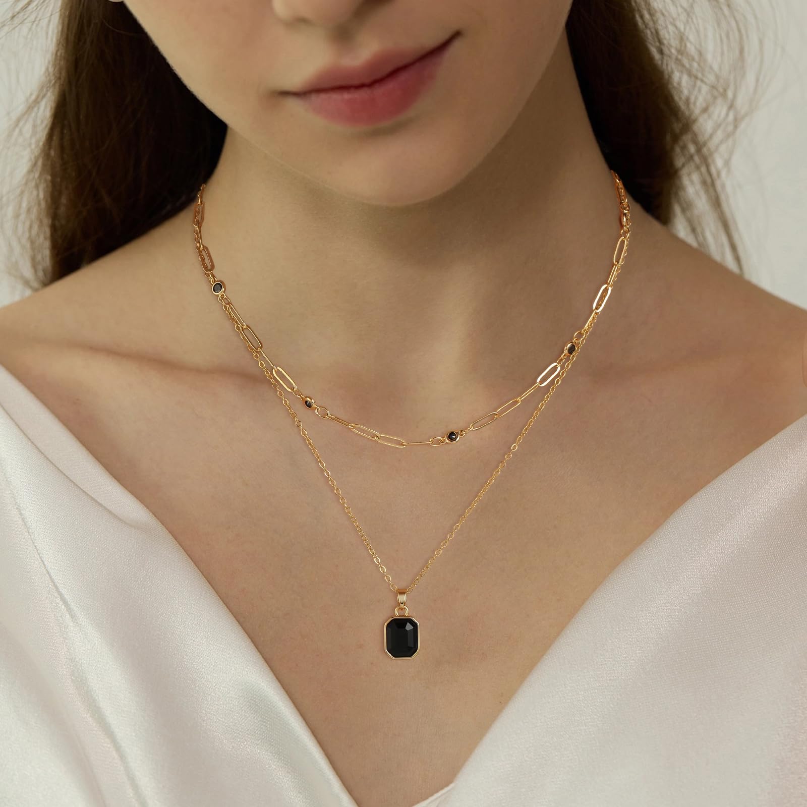 18K Gold Plated Crystal Paperclip Choker Necklace for Women - Emerald Green Layered Jewelry Gift for Her, Perfect for Parties, Date Nights & Special Occasions