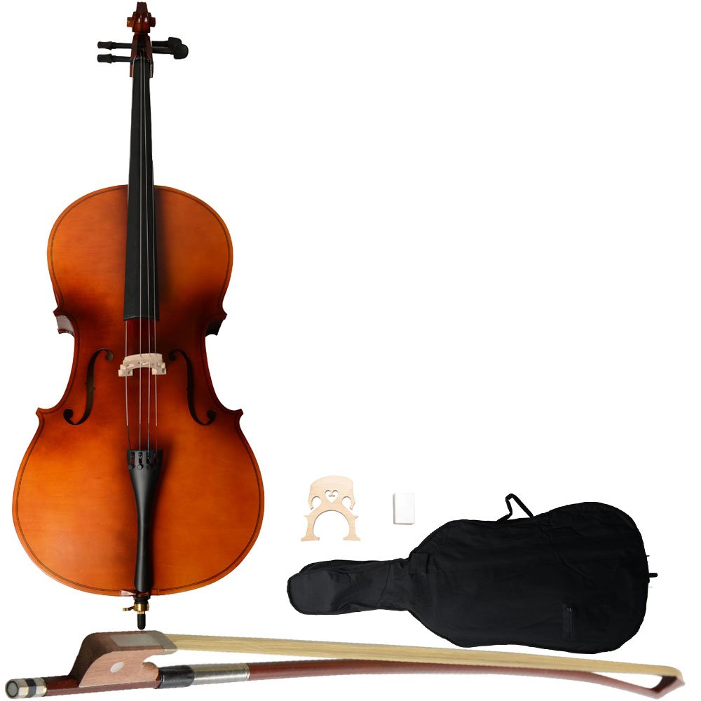 Takefuns 4/4 Full Size Solid Wood Acoustic Cello with Soft Case, Bow & Rosin - Handmade Beginner Cello for Students & Adults (Natural Wood) - Perfect for Home Practice, School Orchestra & Music Lessons