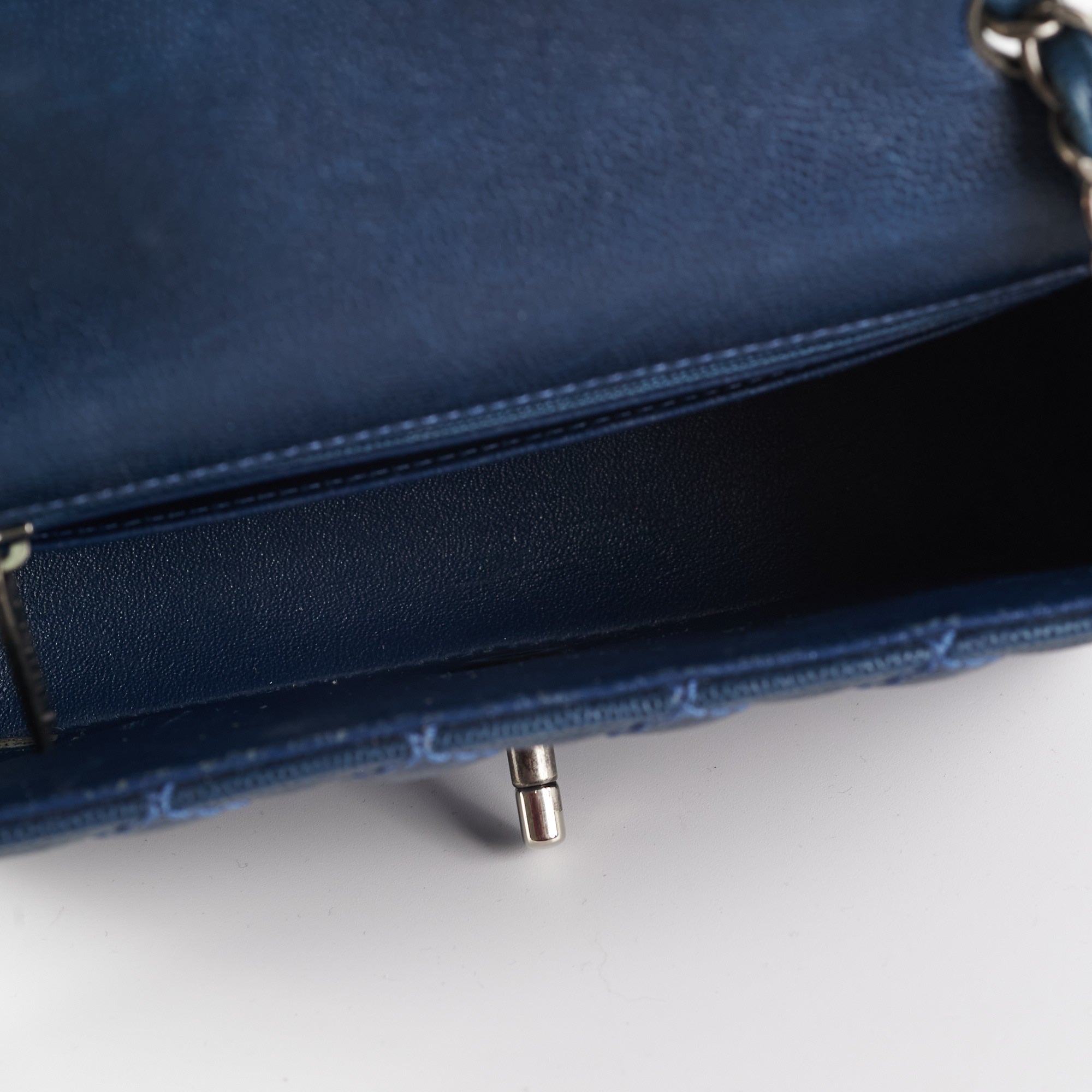 Chanel Mini Rectangular Flap Bag in Blue Caviar Leather - Perfect for Evening Out & Special Occasions