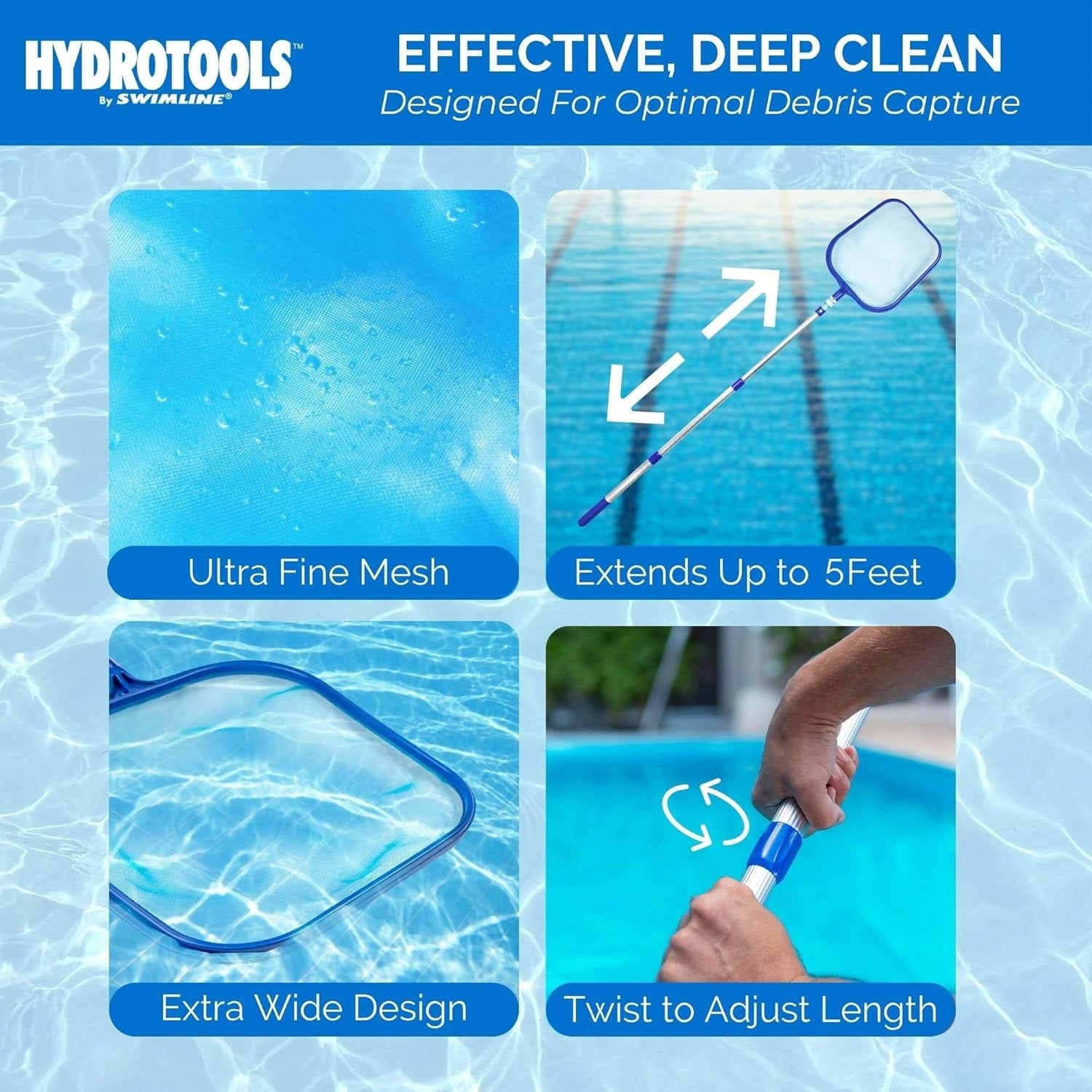 4' Adjustable Telescopic Pool Skimmer Net - Heavy Duty Stainless Steel Mesh for Leaves & Debris - Perfect for Above Ground & Inground Pool Cleaning
