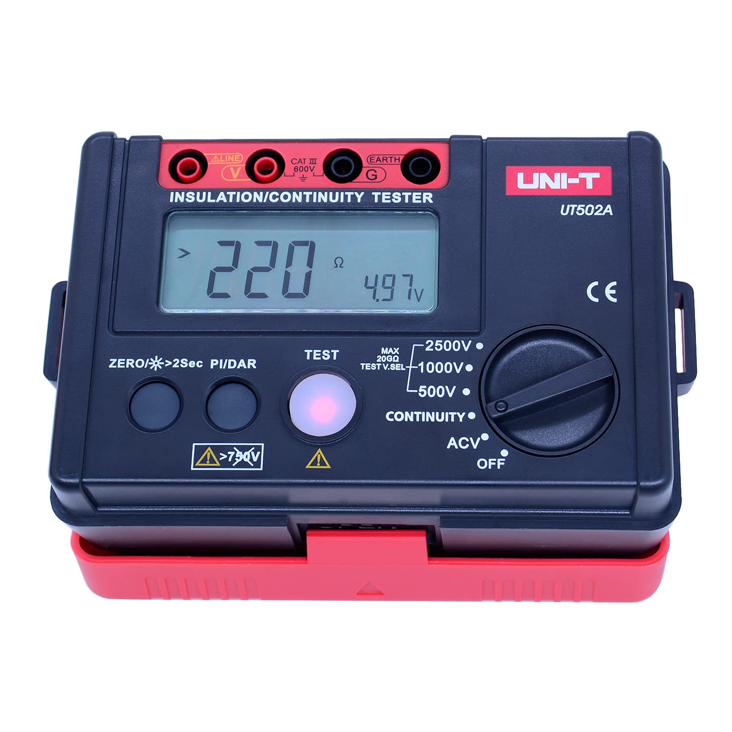 UNI-T UT502A 2500V Digital Insulation Resistance Tester - Megohmmeter with LCD Backlight, High Voltage Voltmeter & Continuity Tester for Electrical Safety Testing - Perfect for Electricians, HVAC Technicians & Industrial Maintenance