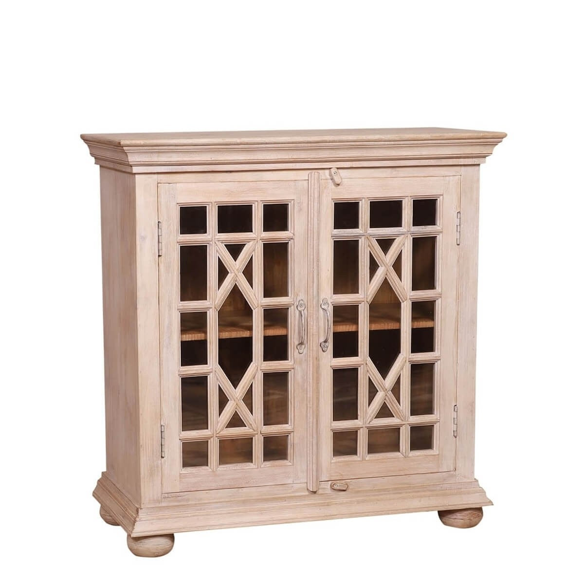 Exquisite French Arched Hand-Carved Indian Solid Wood Buffet Cabinet with Glass Doors - Perfect for Dining Room Storage, Kitchen Display & Vintage Home Decor