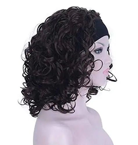 Curly Chestnut Brown Headband Wig - Natural Synthetic Hair Topper for Women - Perfect for Daily Wear, Cosplay & Costume Parties