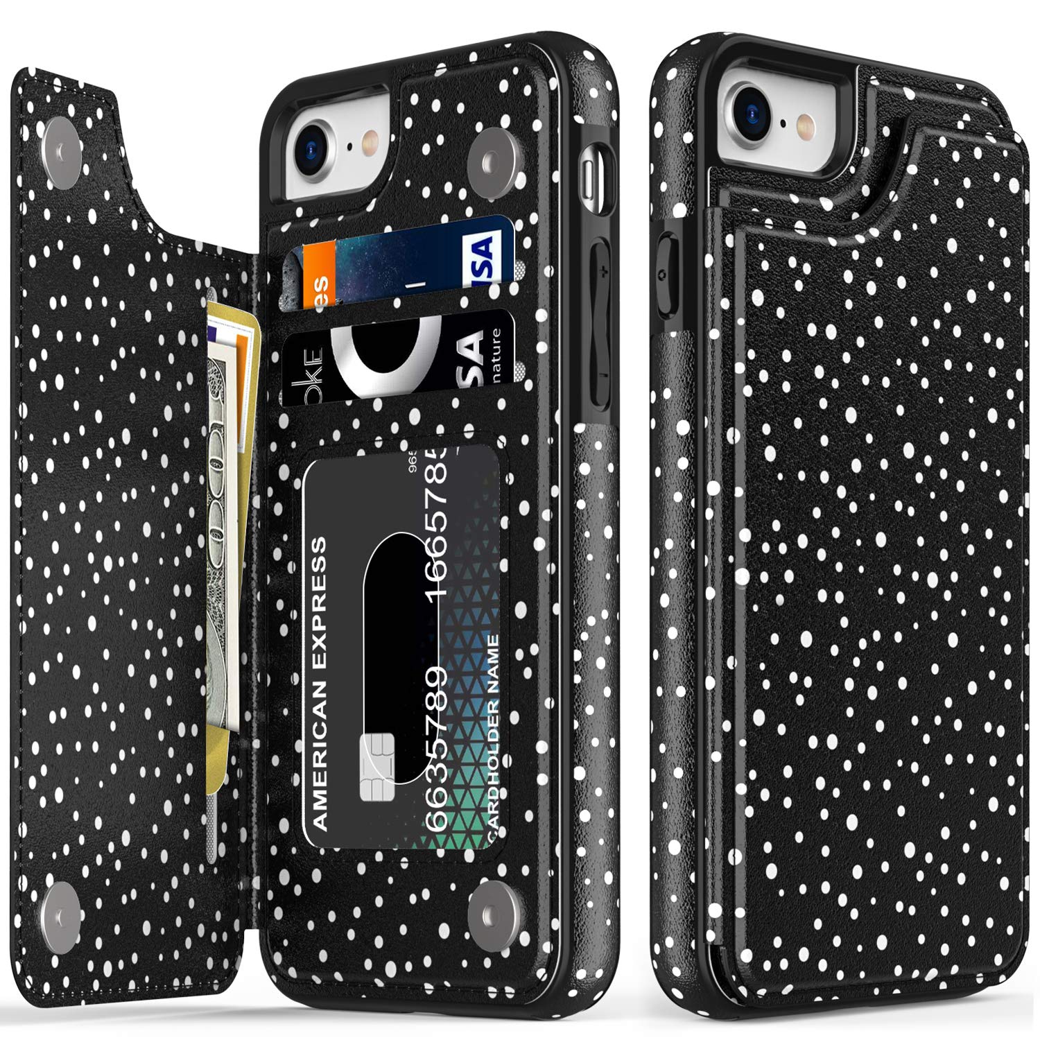 LETO Leather Wallet Case for iPhone SE 2022/2020/7/8 - Floral Design Protective Phone Cover with Card Holder for Women | Perfect for Everyday Use, Travel & Gift Giving