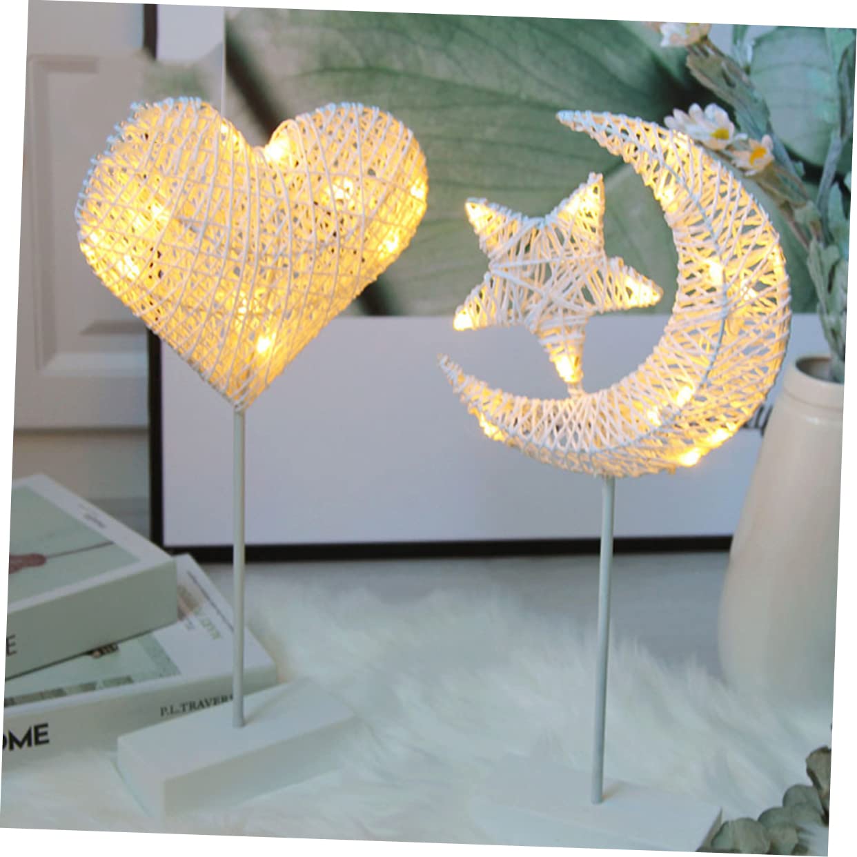 Abaodam 1pc LED Small Table Lamp - Star Night Light with Rattan Texture, Battery-Free Decorative Bedside Lamp for Bedroom, Romantic Ambiance Lighting | Perfect for Bedrooms, Nurseries, Living Rooms & Cozy Spaces
