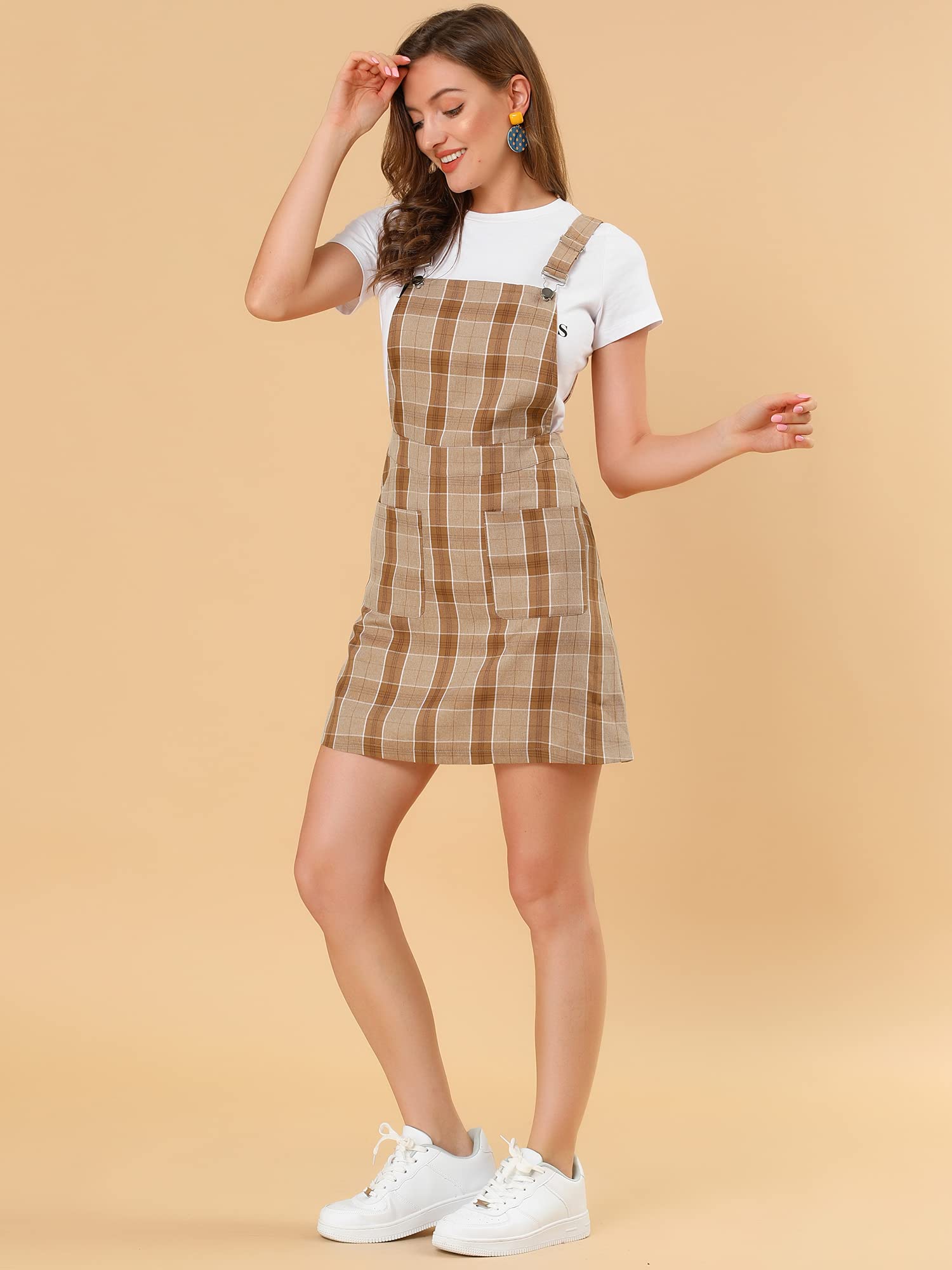 Allegra K Women's Adjustable Strap Plaid Print Above Knee Suspender Dress Skirt - Casual Outfit for Spring, Summer & Fall | Perfect for Dates, Parties & Office Wear