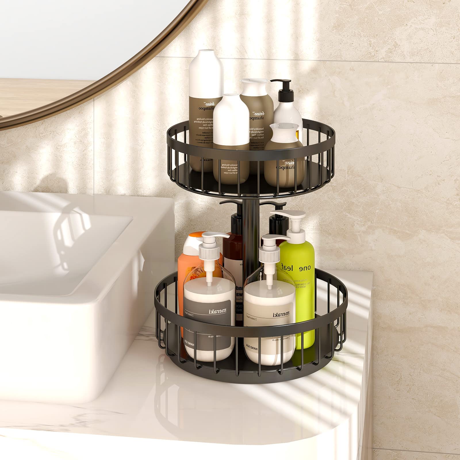 BOIVSHI 2-Tier Lazy Susan Turntable Organizer - 10 Inch Black Spice Rack for Cabinet, Countertop, Bathroom & Pantry - Perfect for Kitchen Storage, Bathroom Essentials & Home Organization