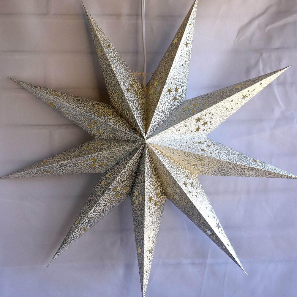 24-Point Silver Diamond Glitter Paper Star Lantern - Hanging Party Decor for Christmas, Wedding, Baby Shower & Home Decoration