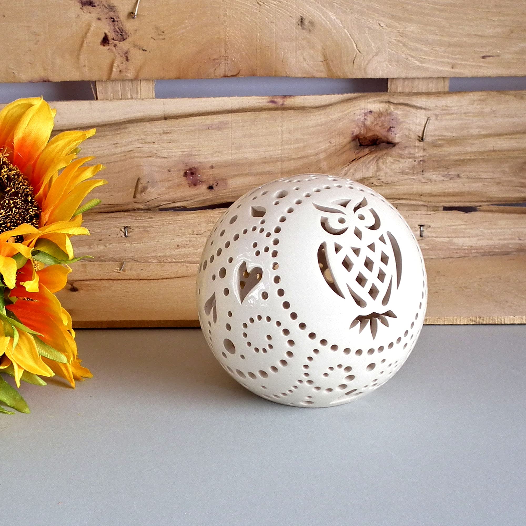 Handmade Owl Ceramic Lantern - Decorative Pottery Candle Holder with Bird Ornament, Night Light Lamp for Home Decor | Perfect for Bedroom, Living Room & Garden Parties