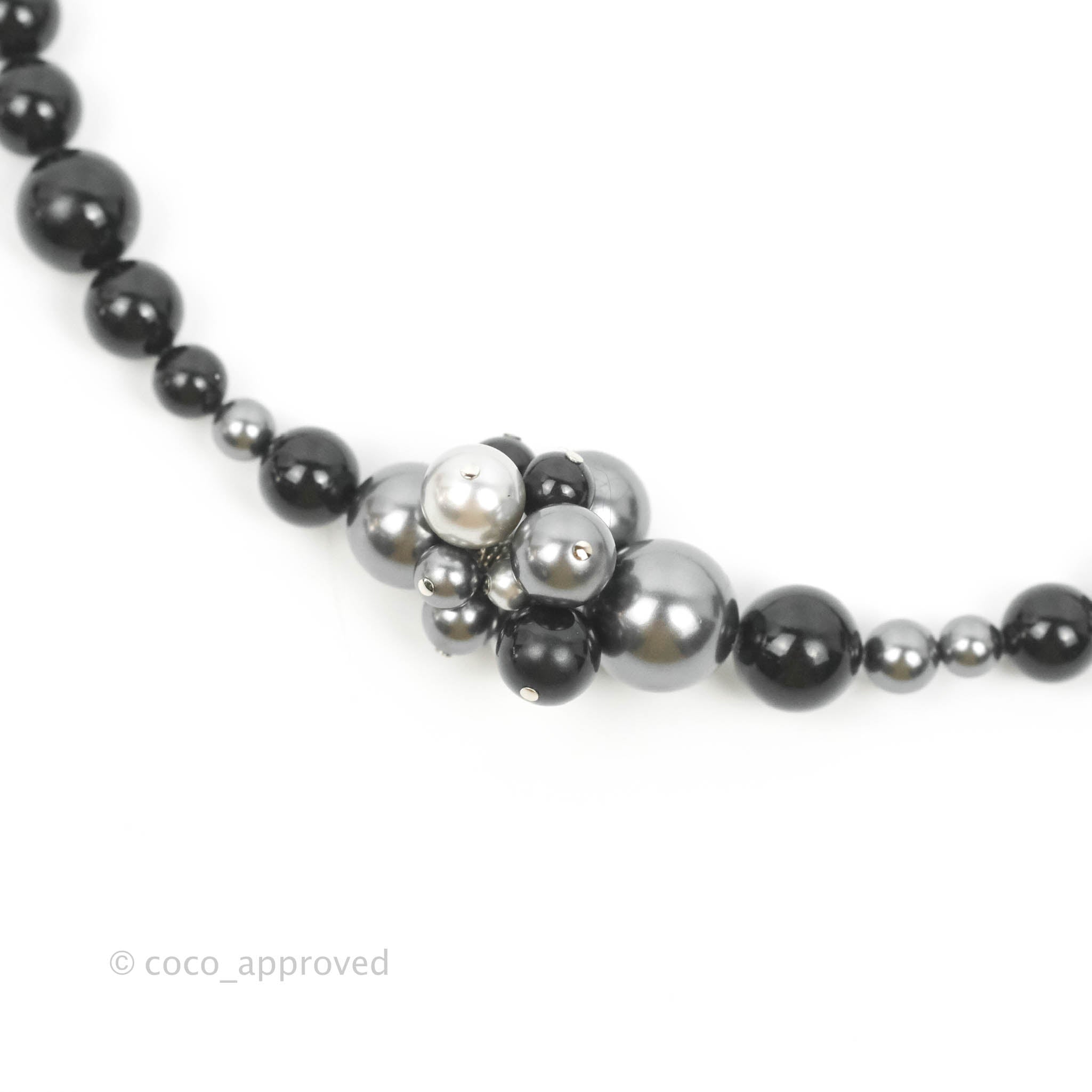 Chanel CC Resin Black Bead Necklace with Silver Tone 14P - Elegant Fashion Jewelry for Women, Perfect for Parties, Weddings & Special Occasions