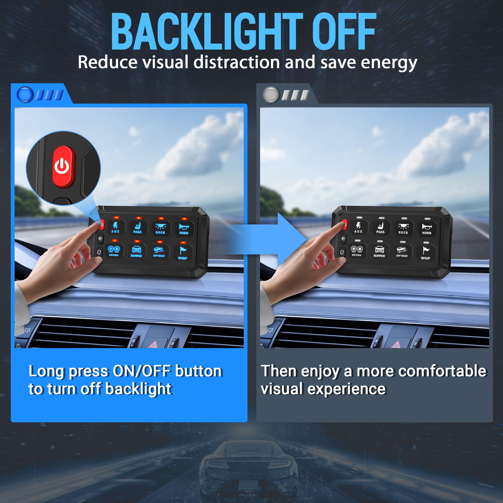 8 Gang Universal Switch Panel with LED & Touch Control - Circuit Relay System for Cars, Boats, Marine, Pickup Trucks, UTV & ATV | Toggle, Momentary, Strobe & Pulsed Modes | Perfect for Off-Road, Marine & Vehicle Customization