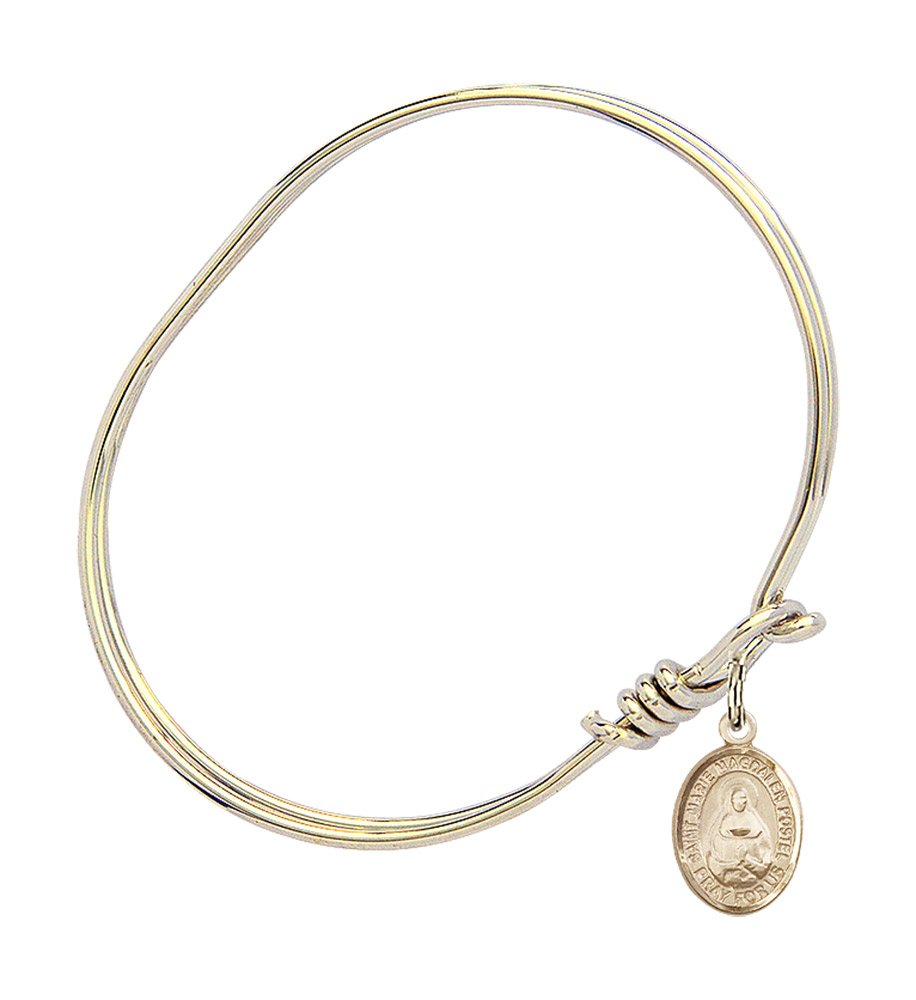 Gold-Filled Oval Eye Hook Bangle Bracelet with St. Marie Magdalen Postel - Elegant Religious Jewelry for Women, Perfect for Church, Weddings & Special Occasions