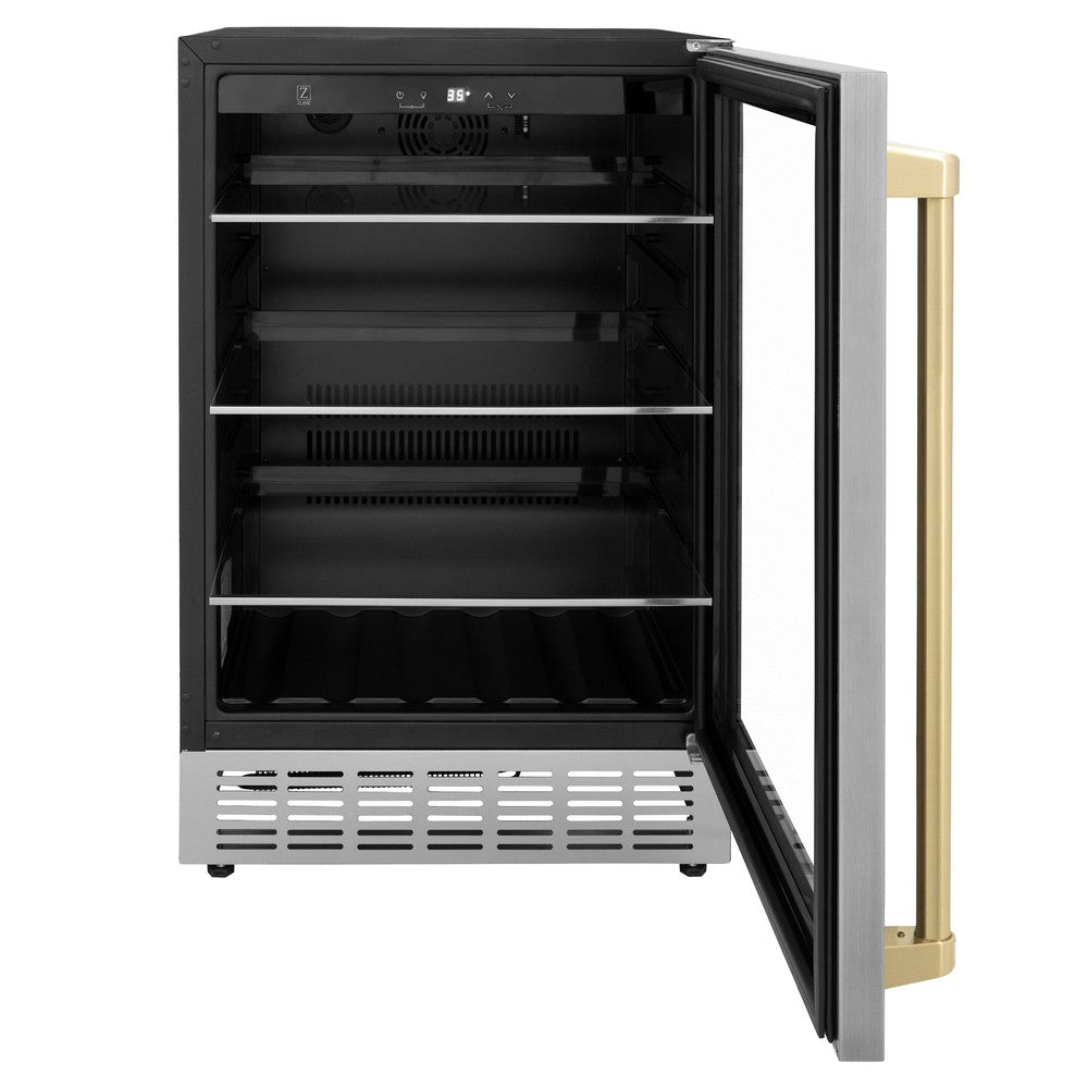 ZLINE Autograph Edition 24 Inch Stainless Steel Beverage Cooler with Champagne Bronze Accents - 154 Can Capacity - Perfect for Home Bar, Kitchen, or Office Refrigeration (RBVZ US 24 CB)