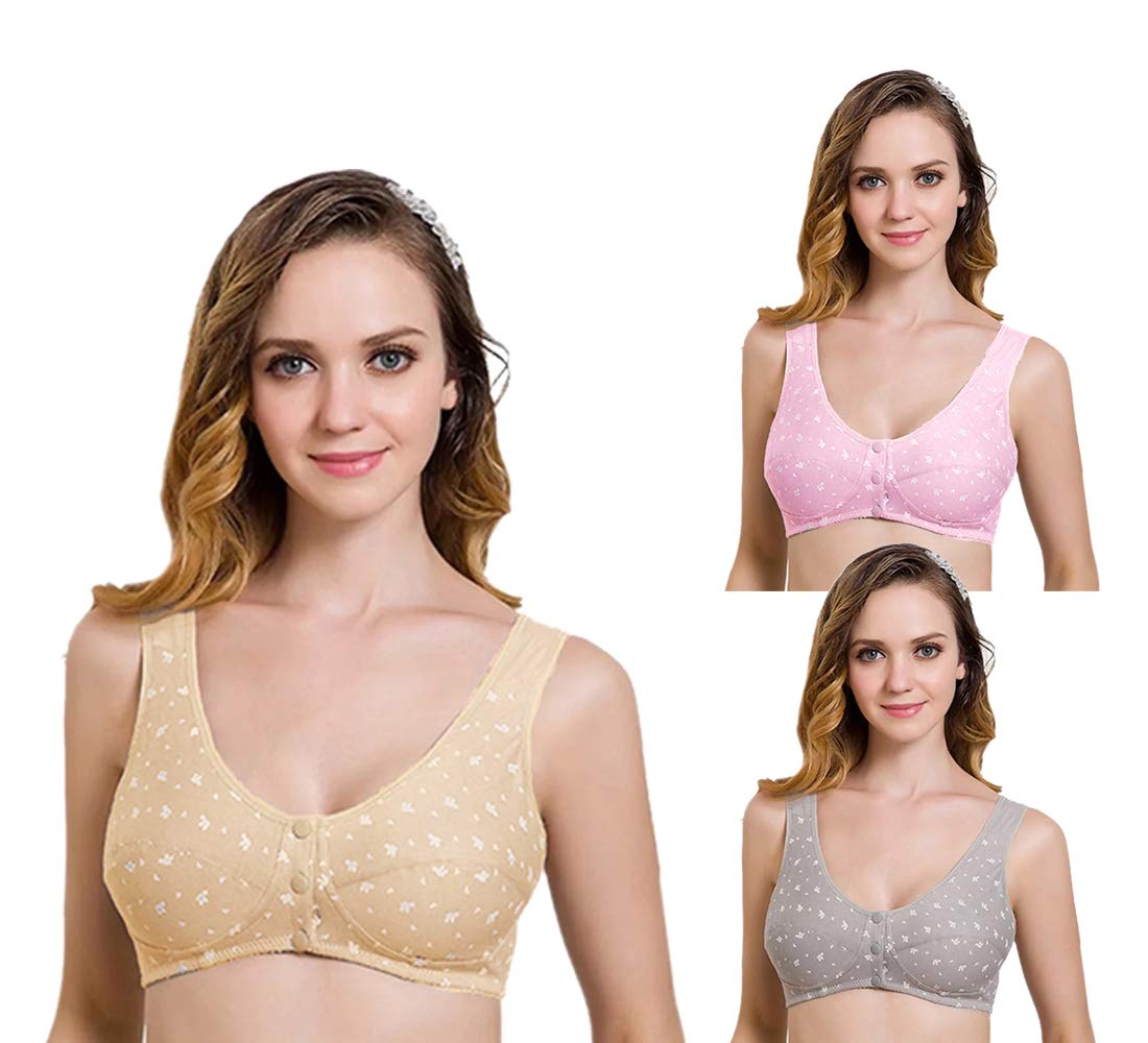 MOONMALLS Women's Front Closure Wireless Cotton Comfort Bra - Sleepwear, Everyday Wear, Tank Top for Middle-Aged Women | Perfect for Lounging, Yoga & Relaxation at Home