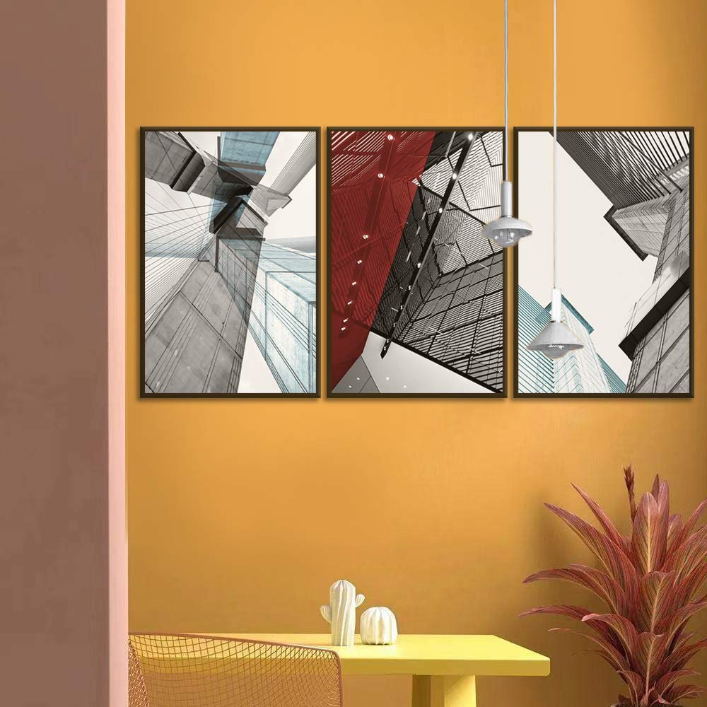 Wall26 3-Panel Framed Canvas Wall Art Set - Modern Cityscape Building Theme Print (24