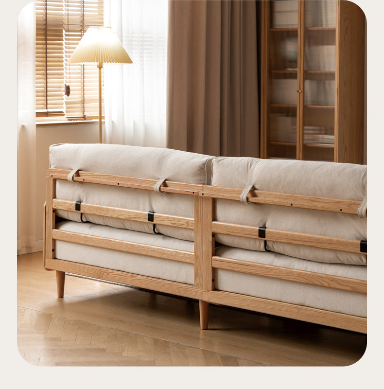 Solid Oak Wood Straight Fabric Sofa - Modern Living Room Furniture for Home & Office Comfort
