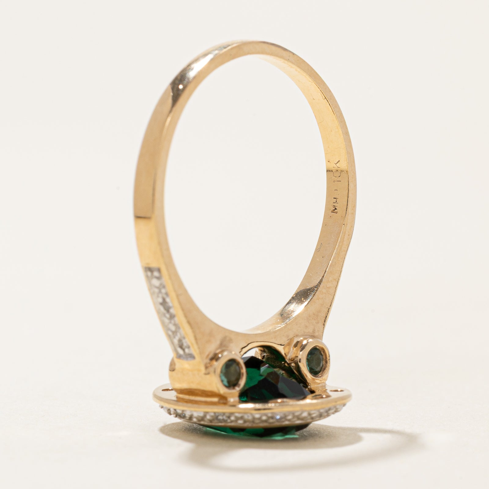 3.20ct Synthetic Emerald & Diamond Halo Ring - 0.07ctw Total Diamond Weight - Size 9.5 - Elegant Engagement, Wedding or Anniversary Jewelry Gift for Women
