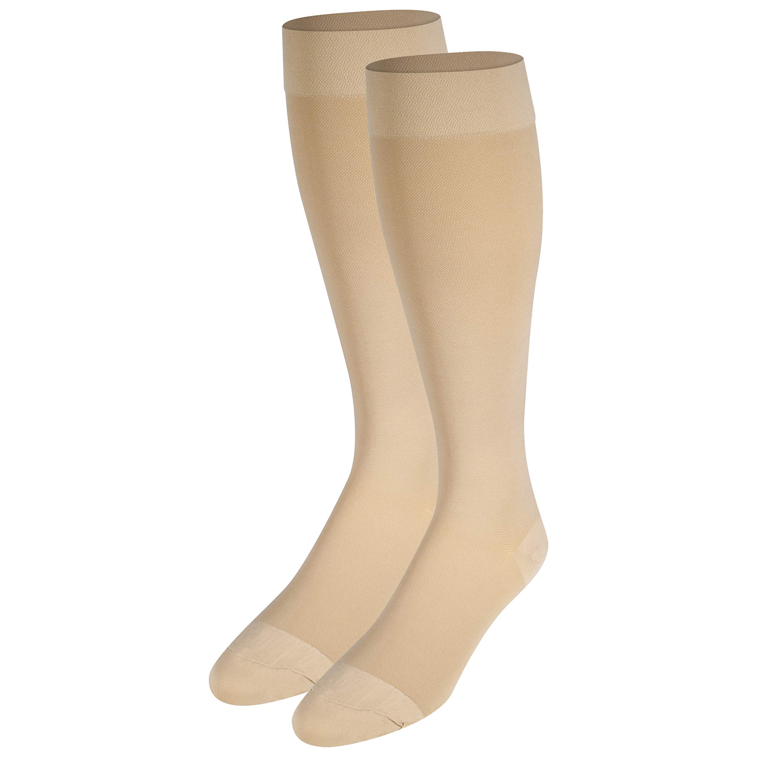 NuVein 20-30 mmHg Medical Compression Socks for Women & Men - Knee High Support Stockings with Closed Toe - Beige Medium Size - Ideal for Travel, Varicose Veins & Circulation Support