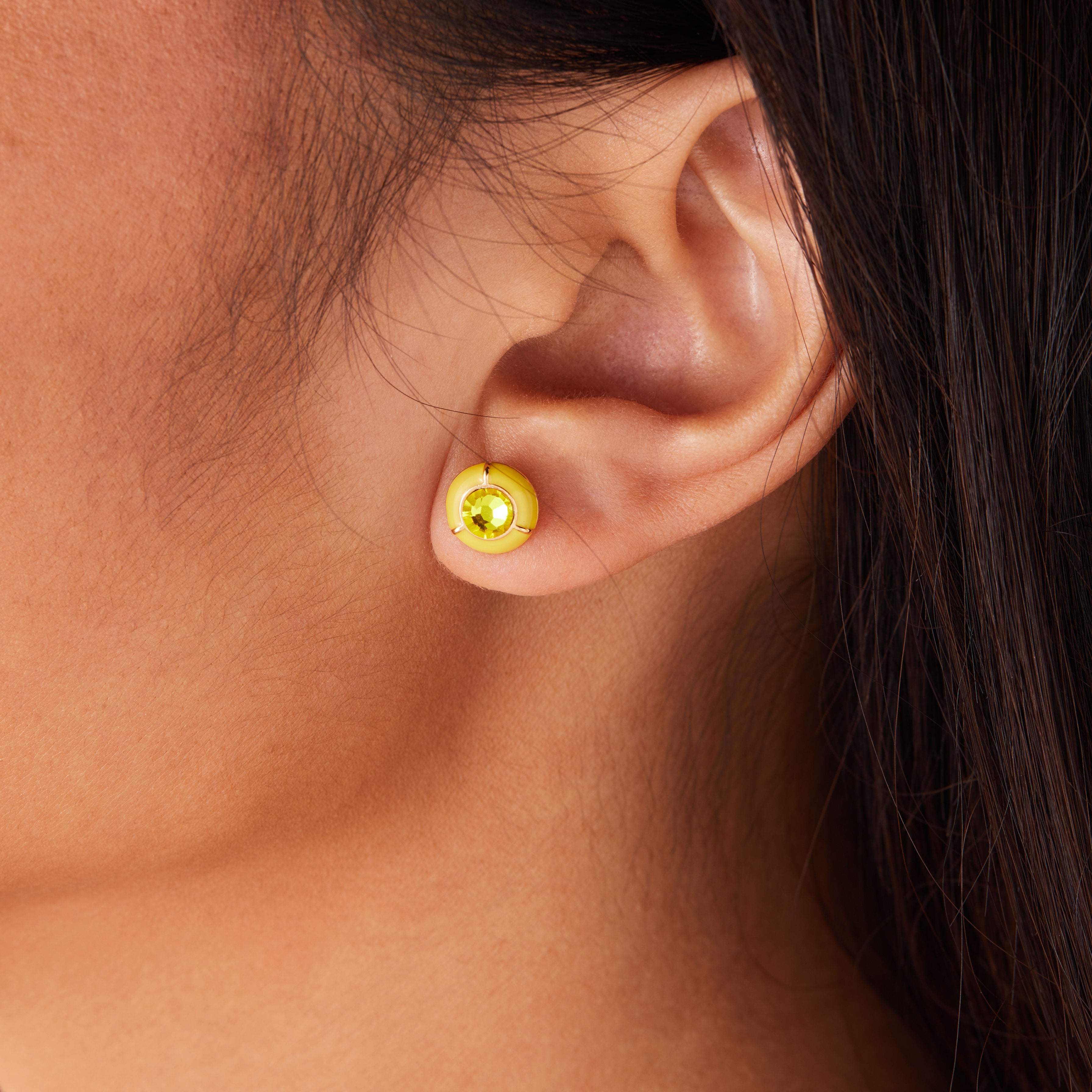 Sparkling Yellow Crystal Stud Earrings for Women - Elegant Gold Plated Dainty Earrings for Everyday Wear, Parties & Special Occasions