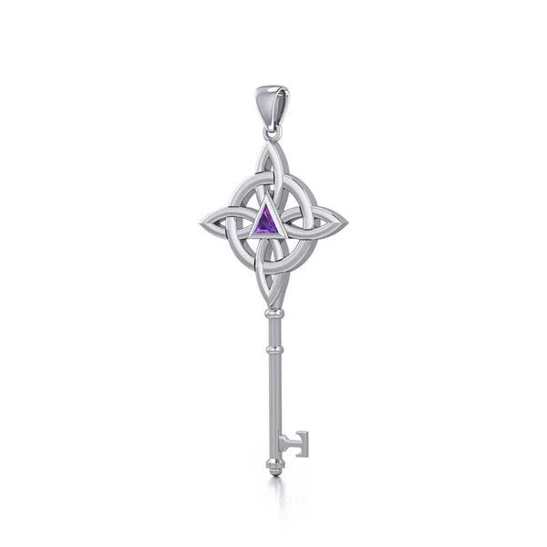 Celtic Recovery Spiritual Key Sterling Silver Pendant with Natural Gemstone - Meaningful Jewelry for Healing, Meditation & Spiritual Protection