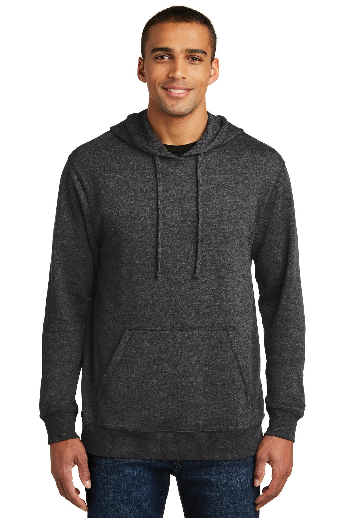 District Lightweight Fleece Hoodie for Men & Women - Soft Heathered Black Pullover for Outdoor Activities, Travel & Casual Wear
