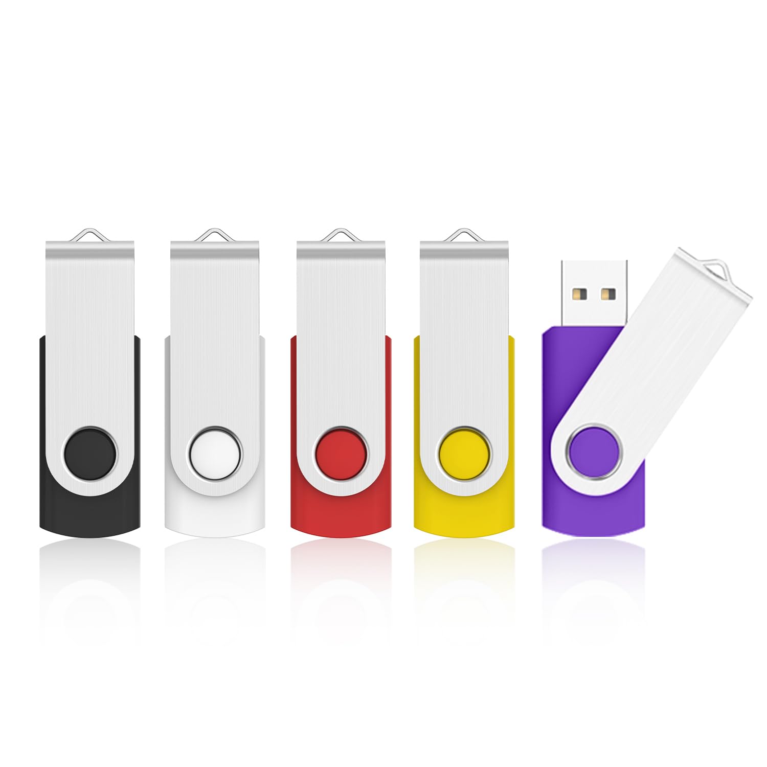 KOOTION 128GB USB 2.0 Flash Drive 5-Pack - Colorful Metal & Silicone Memory Sticks for Data Storage (Black, White, Red, Yellow, Purple) - Perfect for Office, School, Business & Personal File Backup