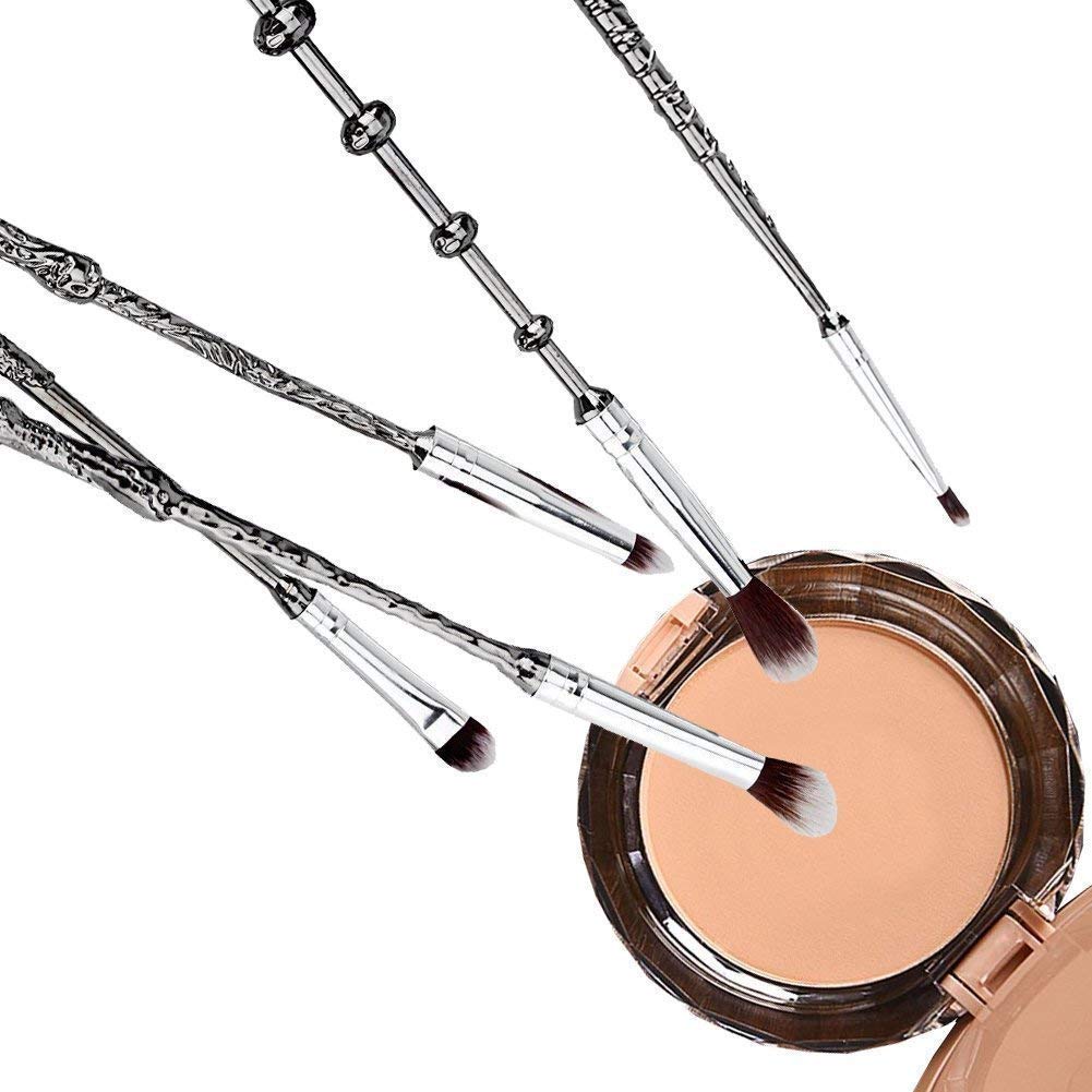 Harry Potter Makeup Brush Set - 5 Piece Magic Wand Brushes for Foundation, Eyeshadow, Eyeliner & Lip Makeup | Includes Golden Snitch Necklace | Perfect for Cosplay, Halloween & Potter-Themed Parties