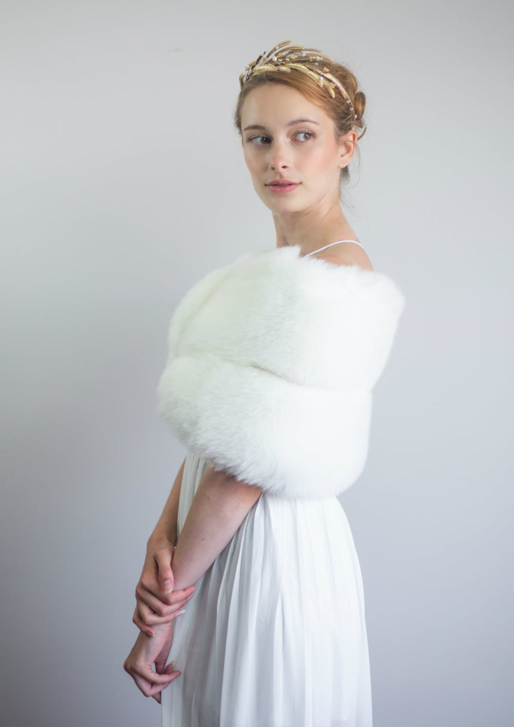 Ivory White Fur Wrap - Soft & Luxurious Winter Shawl (Penelope Wht01) | Perfect for Weddings, Parties & Cold Weather Fashion