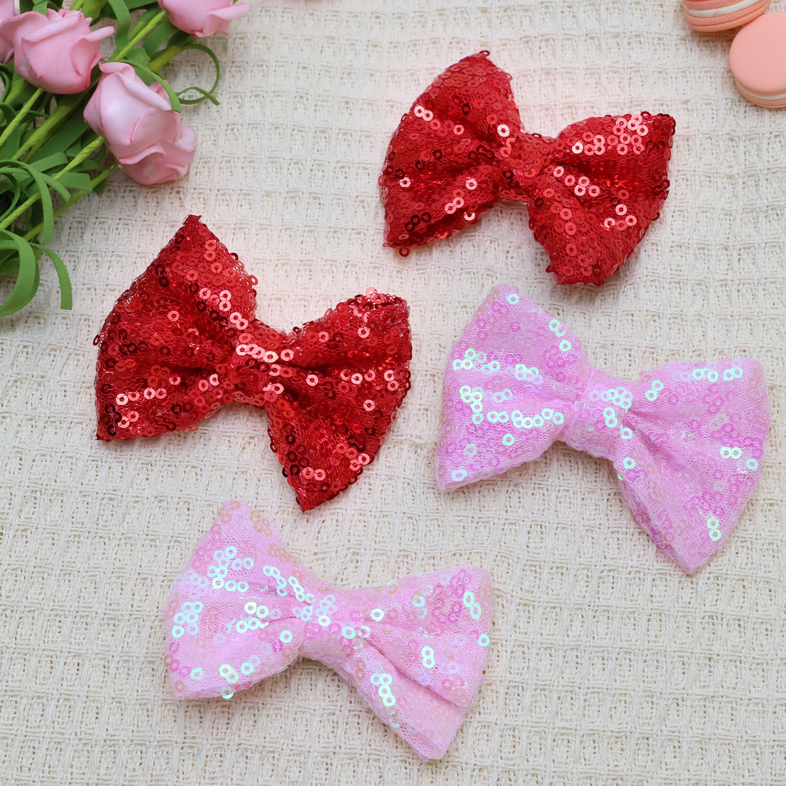 Sparkly Red Hair Clips for Girls - 4pcs Glitter Bow Hair Accessories for Toddlers, Teens & Kids | Non-Slip Alligator Clips | Perfect for School, Parties & Daily Styling