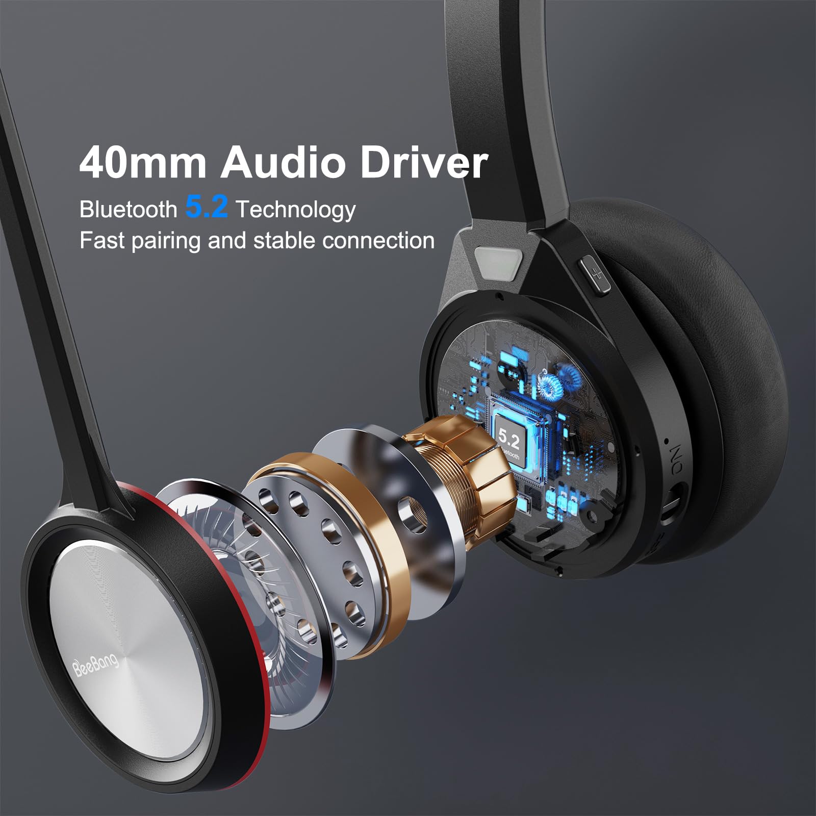 Beebang Bluetooth Headset with Microphone - Wireless Mono Headset with Noise Cancelling Mic & Mute Button - 30 Hours Battery Life - Bluetooth 5.2 for PC, Laptop, Teams, Zoom - Perfect for Business Meetings, Remote Work & Online Classes