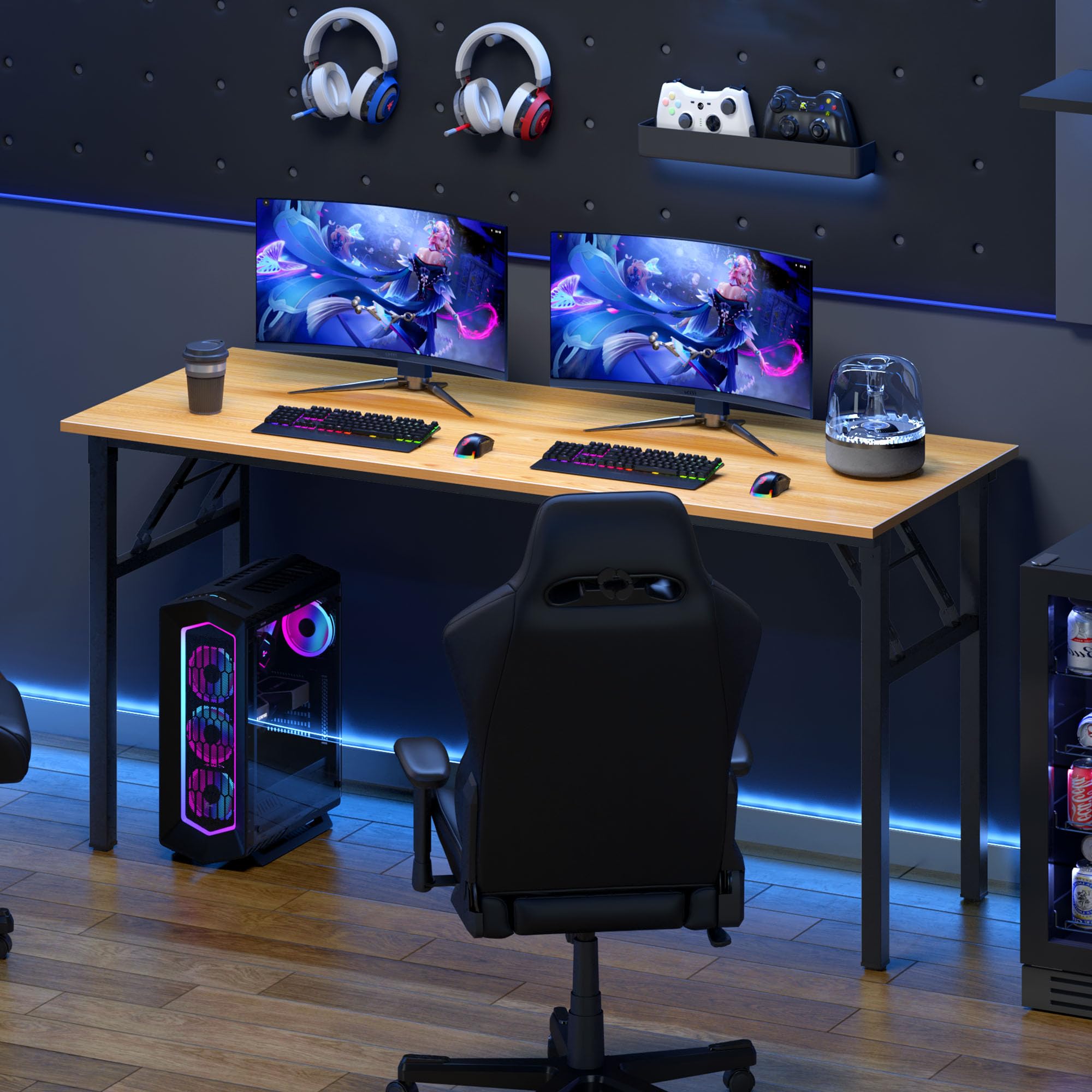 60 Inch Large Home Office Desk - Sturdy Foldable Computer Desk for Work & Gaming, No Assembly Required | Perfect for Small Spaces & Remote Work