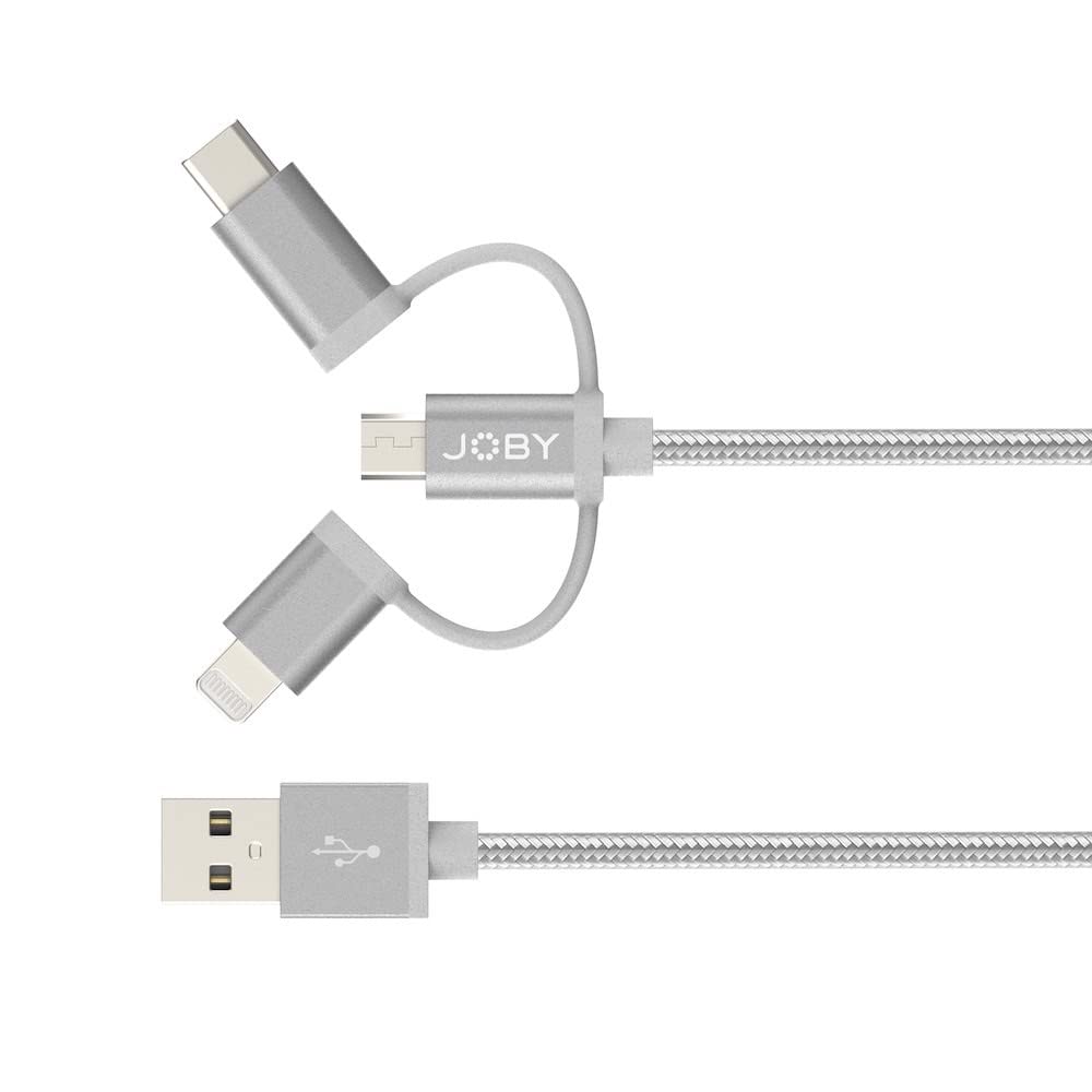JOBY 3-in-1 Charging & Sync Cable - 1.2m MFi Certified Lightning/USB-C/Micro USB Cable for iPhone, Android, Tablets - Space Gray | Perfect for Travel, Home & Office Use