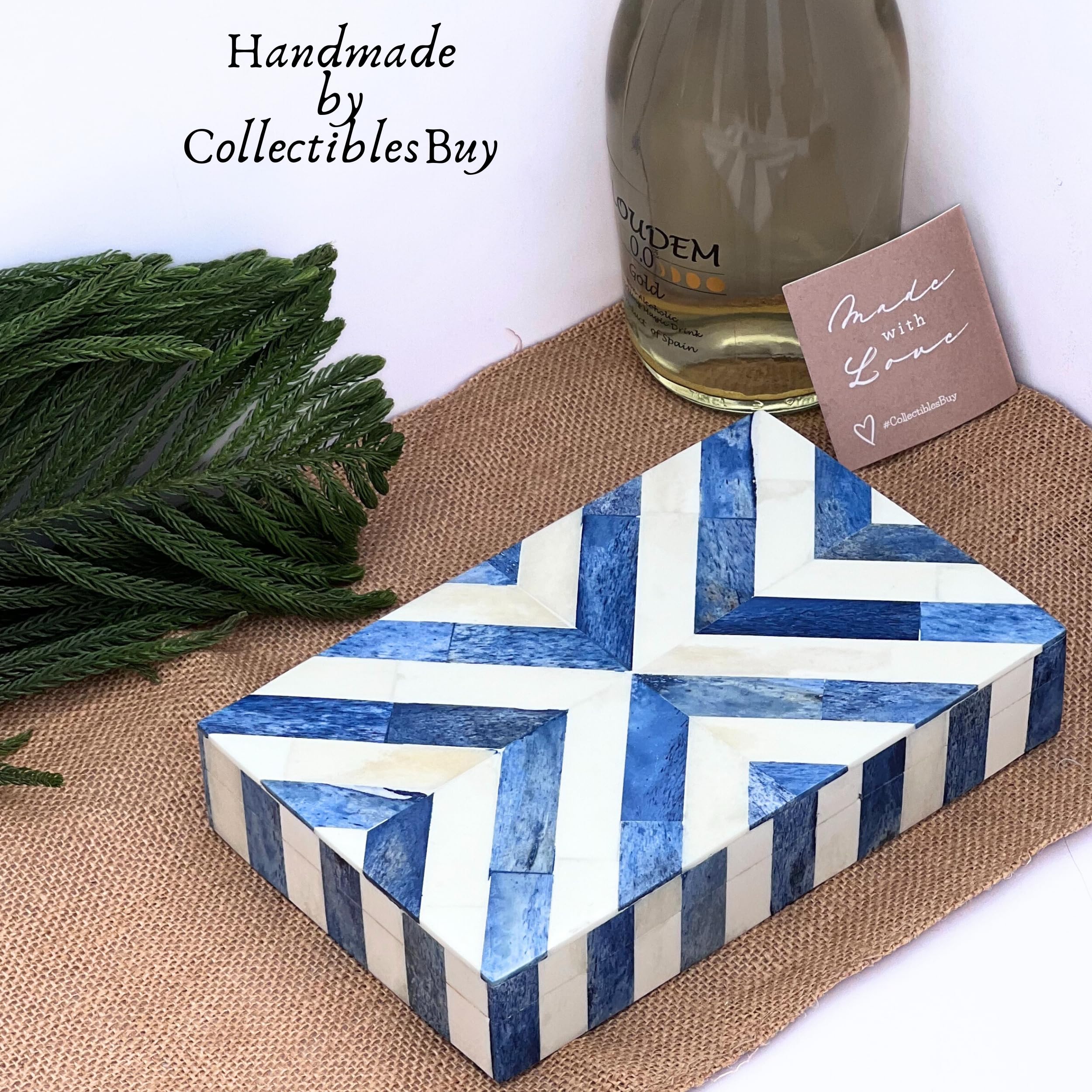 Decorative Keepsake Storage Box - Jewelry Organizer with Chevron Pattern | Blue & White Modern Home Decor | Perfect for Celebrity Dressing Rooms & Gift Giving