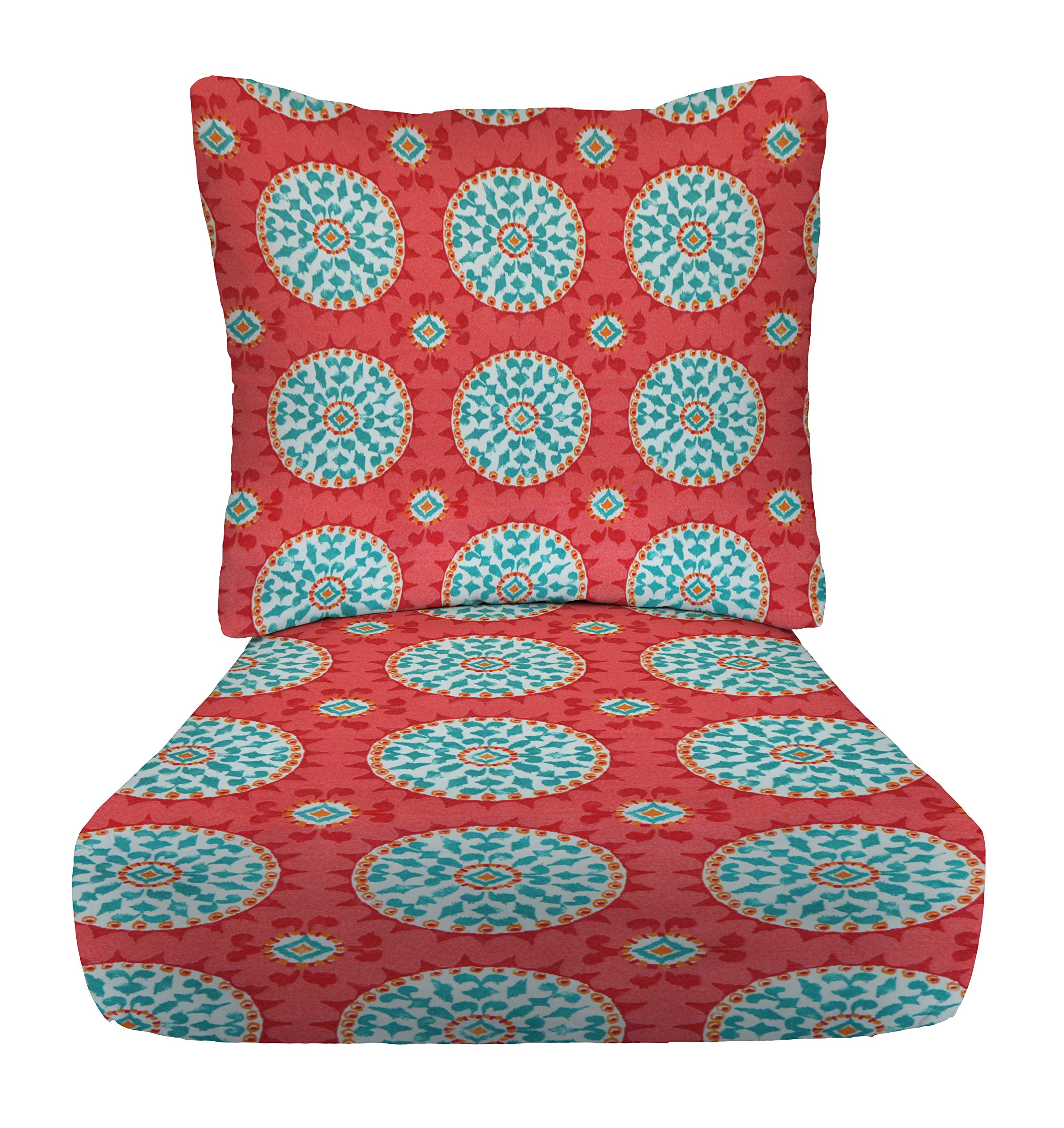 RSH DECOR: 24” x 27” Deep Seating Cushion with Pillow Back - All-Weather Spun Fabric, Water & Fade Resistant Outdoor Chair Cushion Set for Patio Furniture - Watermelon Sundial Design - Perfect for Poolside Lounging, Garden Relaxation & Backyard Decor