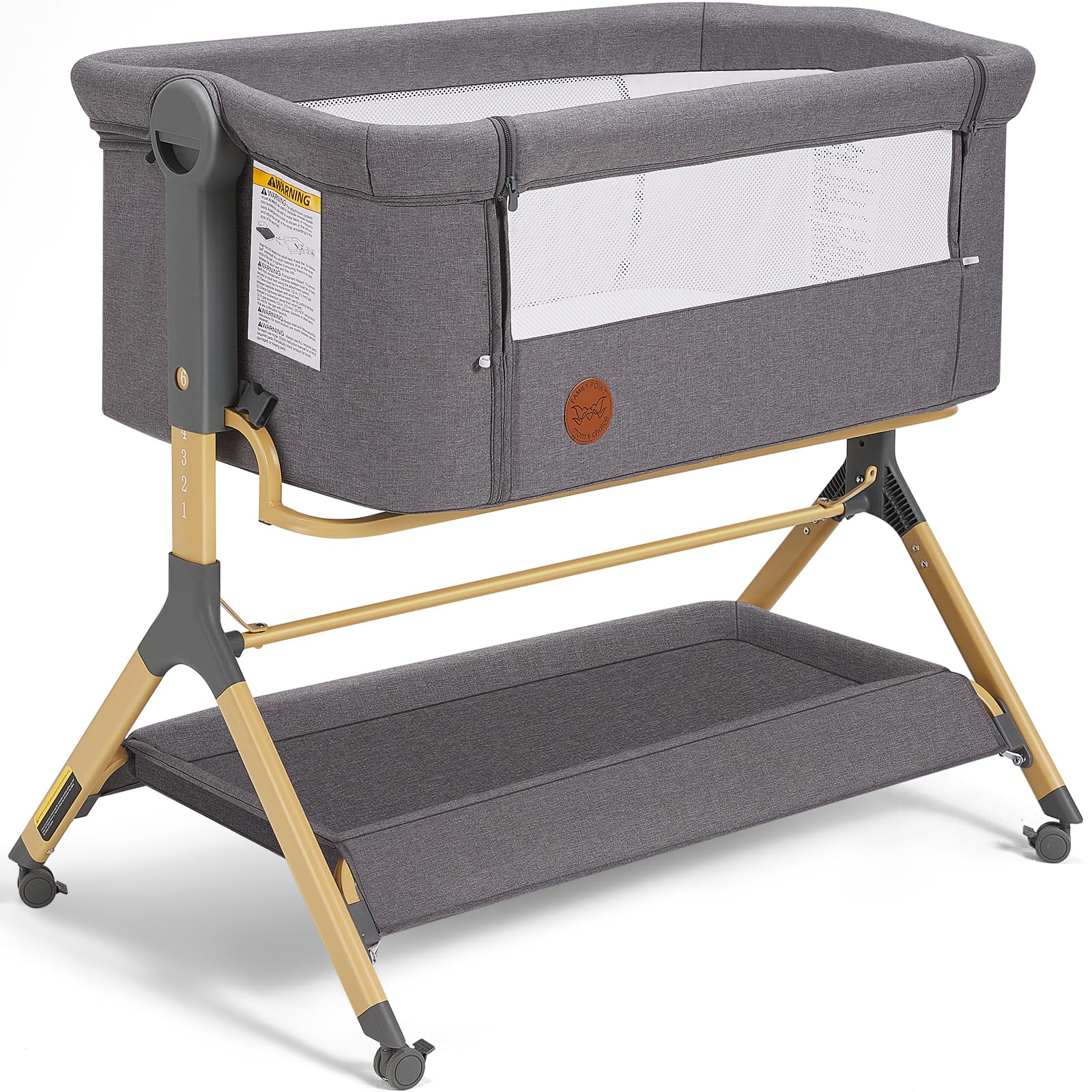 Portable Baby Bassinet with Wheels & Storage - Adjustable Height Bedside Sleeper with Waterproof Mattress Cover - Newborn Crib for Co-Sleeping - Perfect for Nursery, Bedroom & Travel Use