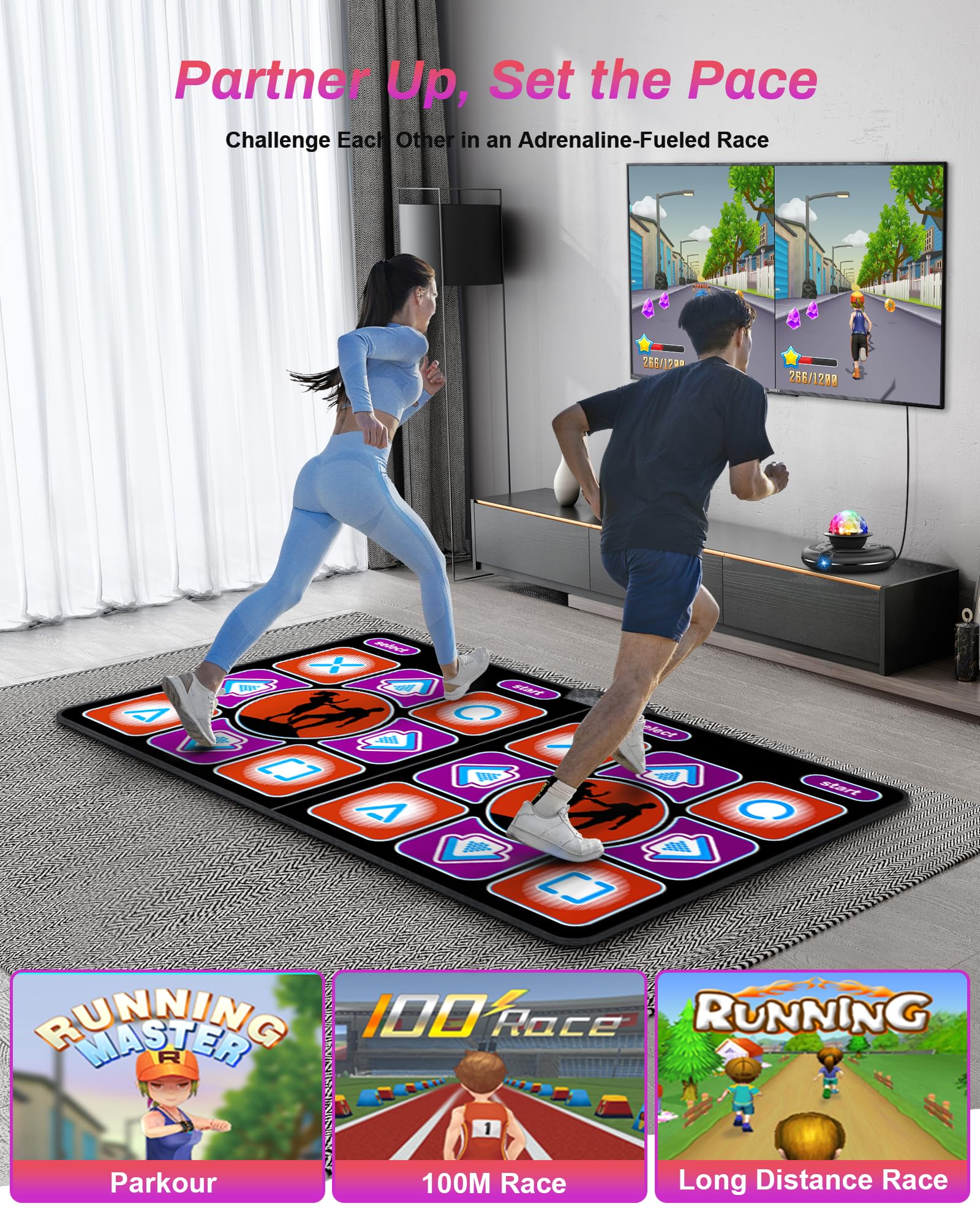 Double Dance Mat for TV - Flannel Non-Slip Dance Pad with HD Camera & Wireless Controller - 2 Player Interactive Gaming Mat for Kids, Adults, Boys & Girls - Perfect for Family Game Nights & Fitness Workouts