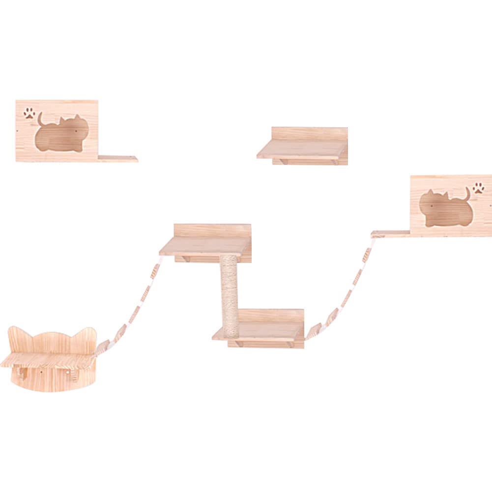 9-Piece Wall-Mounted Wooden Cat Climbing Set with 2 Condos, 4 Shelves, 2 Bridges & Sisal Scratching Posts - Multi-Level Cat Activity Furniture for Play, Rest & Exercise - Perfect for Small Spaces & Cat Enrichment