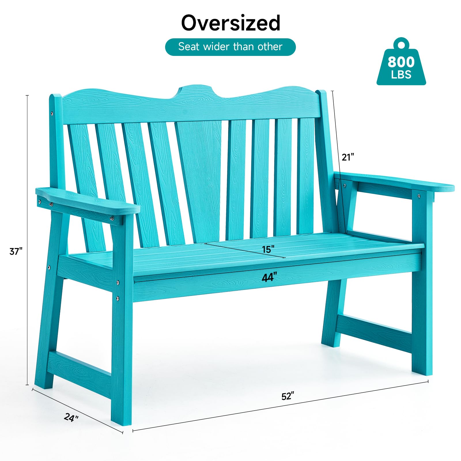 **2-Person Weatherproof Outdoor Bench - All-Weather Garden & Patio Furniture with Wide Armrests & Backrest - Rot & Fade Resistant for Porch, Backyard, Park - Easy Assembly in Blue - Perfect for Relaxing in Gardens, Decks & Outdoor Spaces**