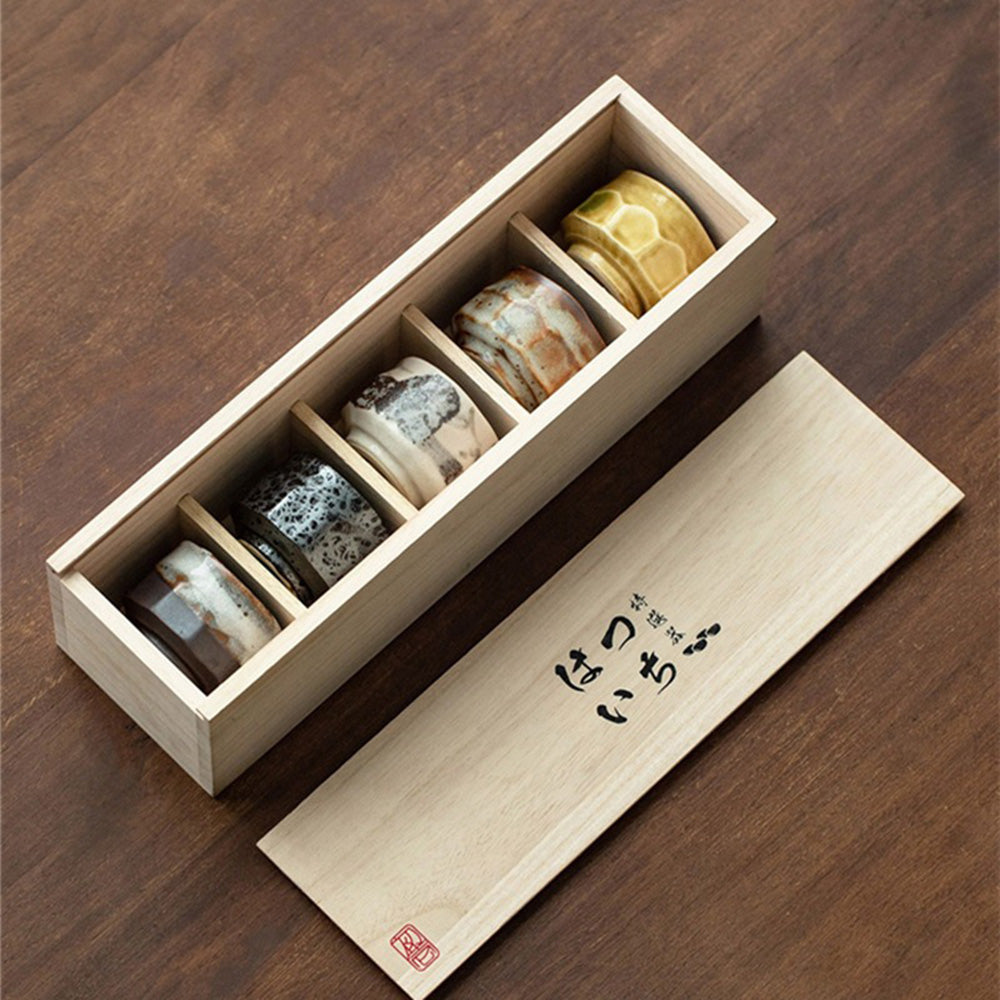 Authentic Japanese Mino Yaki Wabi Sabi Tea Cup Set - 5 Handcrafted Ceramic Cups for Matcha, Sencha & Japanese Tea Ceremony | Perfect Gift for Tea Lovers & Zen Decor