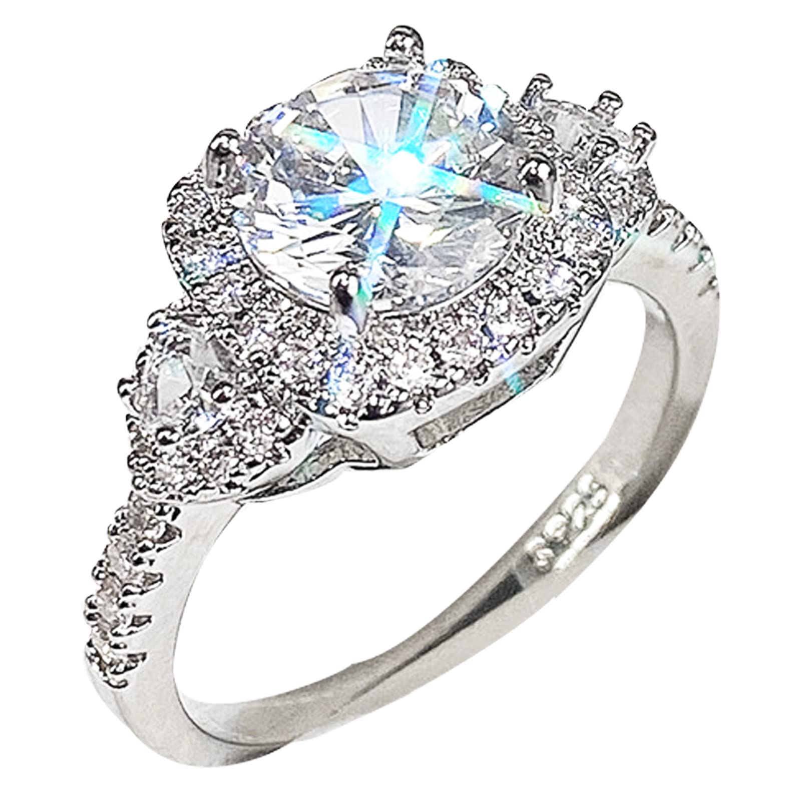 Vintage 925 Sterling Silver Full Diamond Cocktail Ring - Square Cut Cubic Zirconia Promise Ring for Women | Multi-Row CZ Diamond Eternity Band | Perfect for Engagement, Wedding & Anniversary Gifts | Elegant Jewelry for Parties, Date Nights & Special Occasions