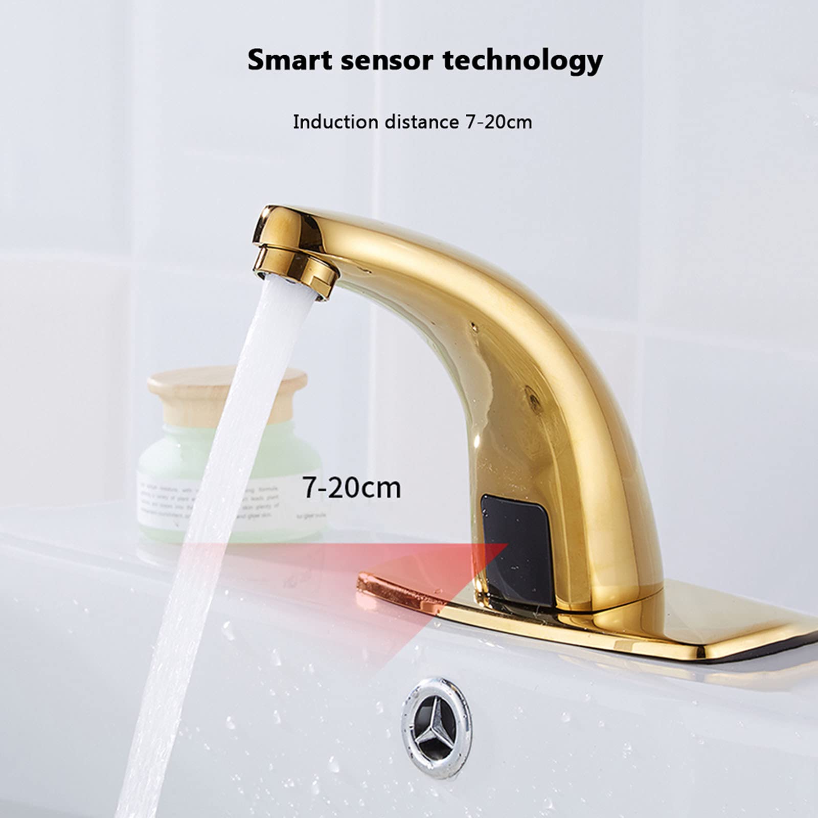 Automatic Sensor Faucet - Brass Smart Touchless Kitchen & Bathroom Sink Faucet with 4AA Battery Power, G1/2 Water Pipe Diameter, Golden Finish for Hygienic Hands-Free Washing (Ideal for Home, Restaurant, and Public Restrooms)