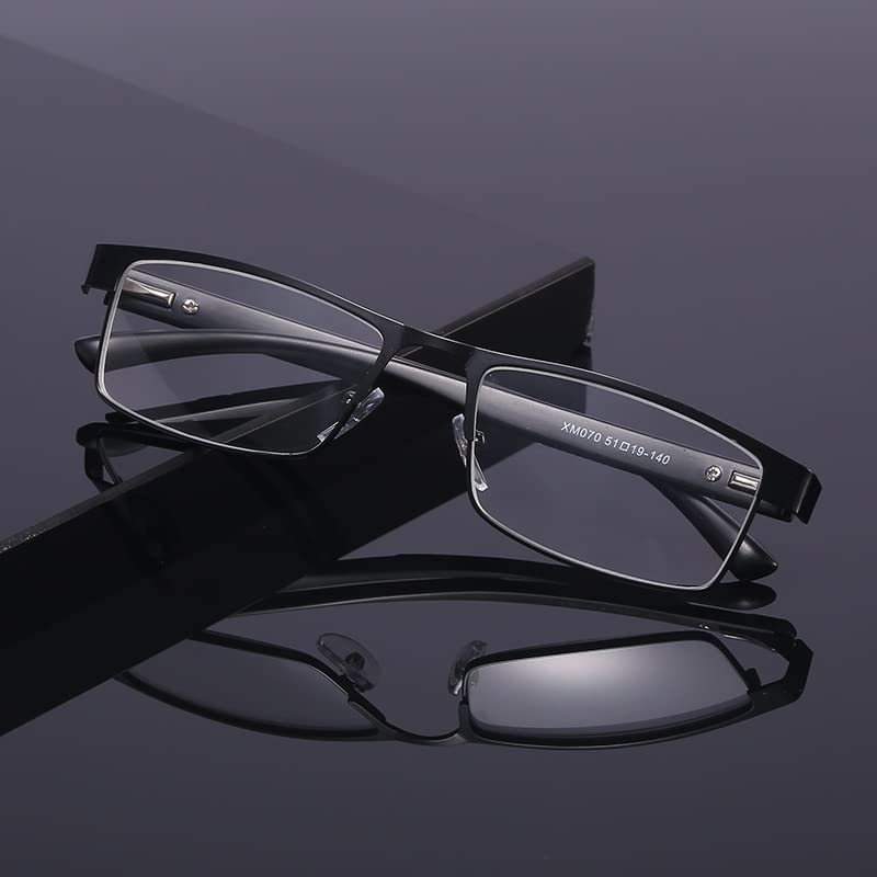 B&Q 4 Pack Rectangular Metal Frame Spring Hinge Blue Light Blocking Reading Glasses for Men - Anti-Eye Strain Computer Glasses for Office Work & Screen Time