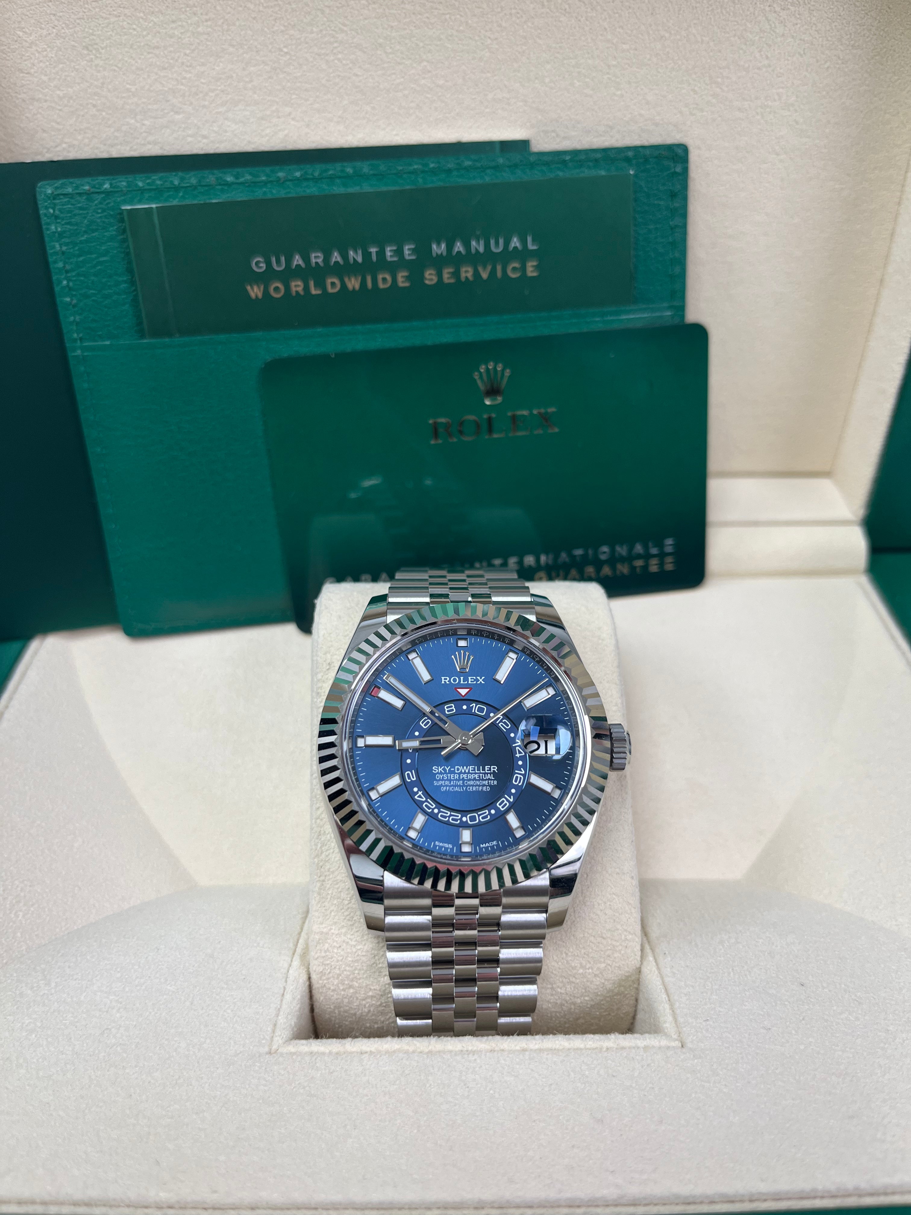 Rolex Sky-Dweller Stainless Steel & White Gold Watch - Blue Dial, Jubilee Bracelet (Ref. 326934) | Luxury Men's Watch for Business Travel & Formal Occasions