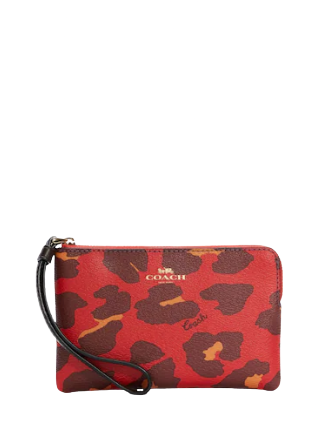 Coach Corner Zip Wristlet with Leopard Print - Stylish Crossbody Bag for Women - Perfect for Parties, Travel & Everyday Use