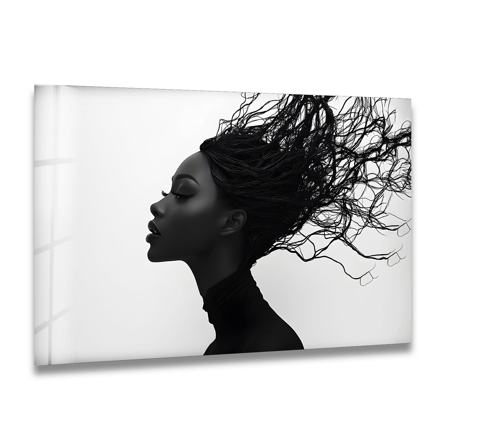 Abstract Black & White Portrait Wall Art - Elegant Woman with Flowing Hair Canvas Print for Modern Home & Office Decor | Living Room, Bedroom, Gallery Wall Display