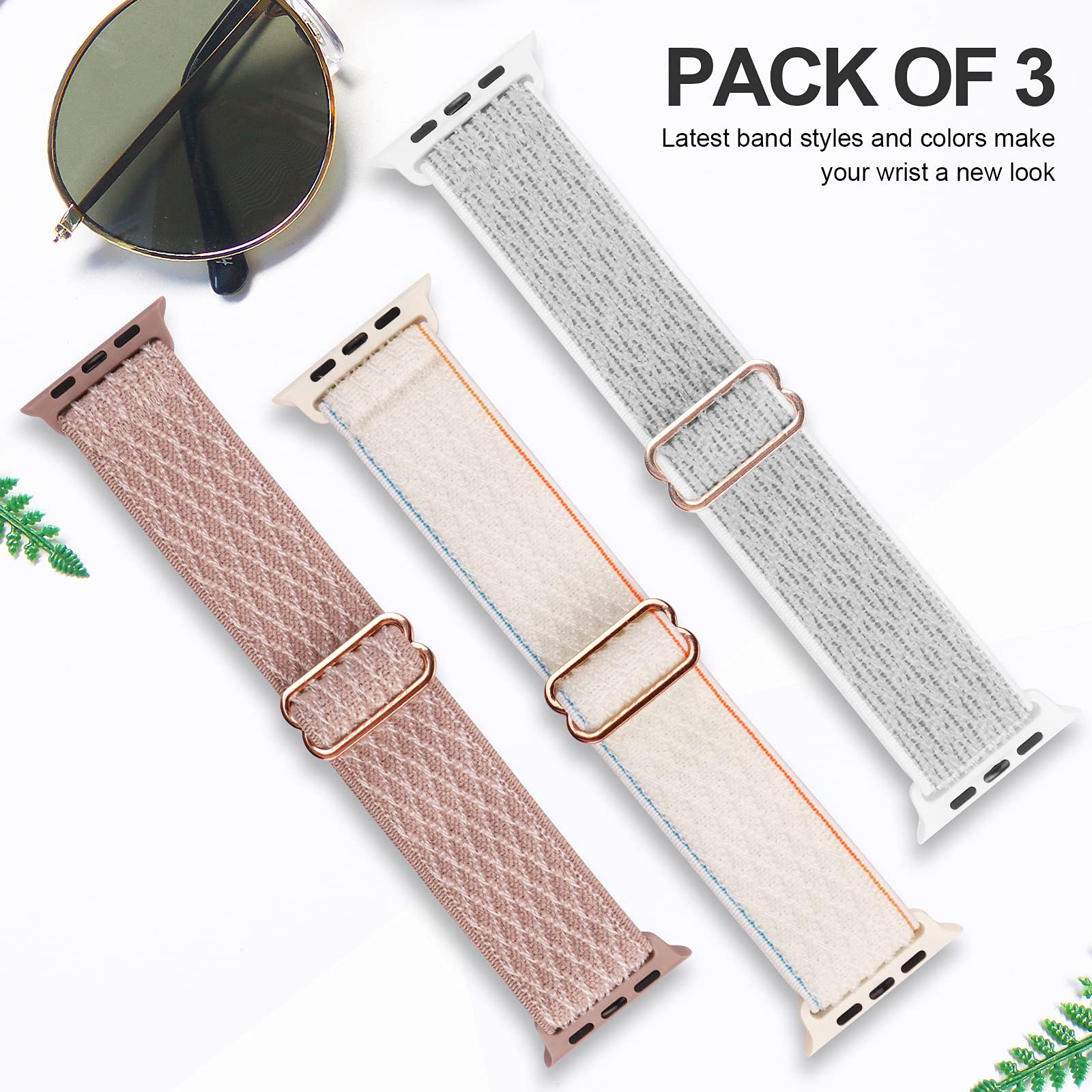 Stretchy Nylon Solo Loop Bands for Apple Watch 38mm/40mm/41mm/42mm - Compatible with Series 10, SE & More - Adjustable Braided Sport Strap for Women & Men (3 Pack) - Perfect for Workouts, Running & Everyday Wear