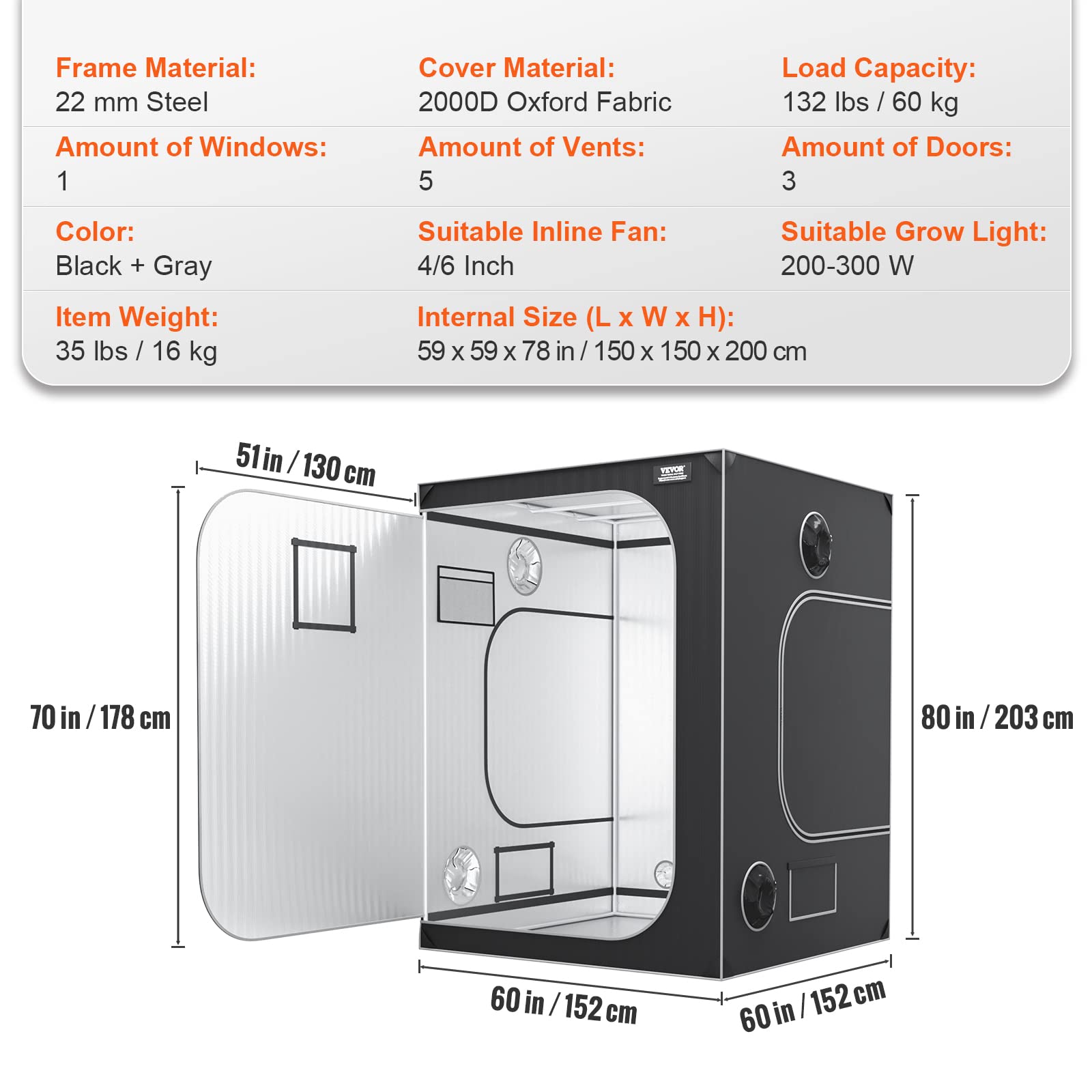 VEVOR 5x5 Grow Tent 60