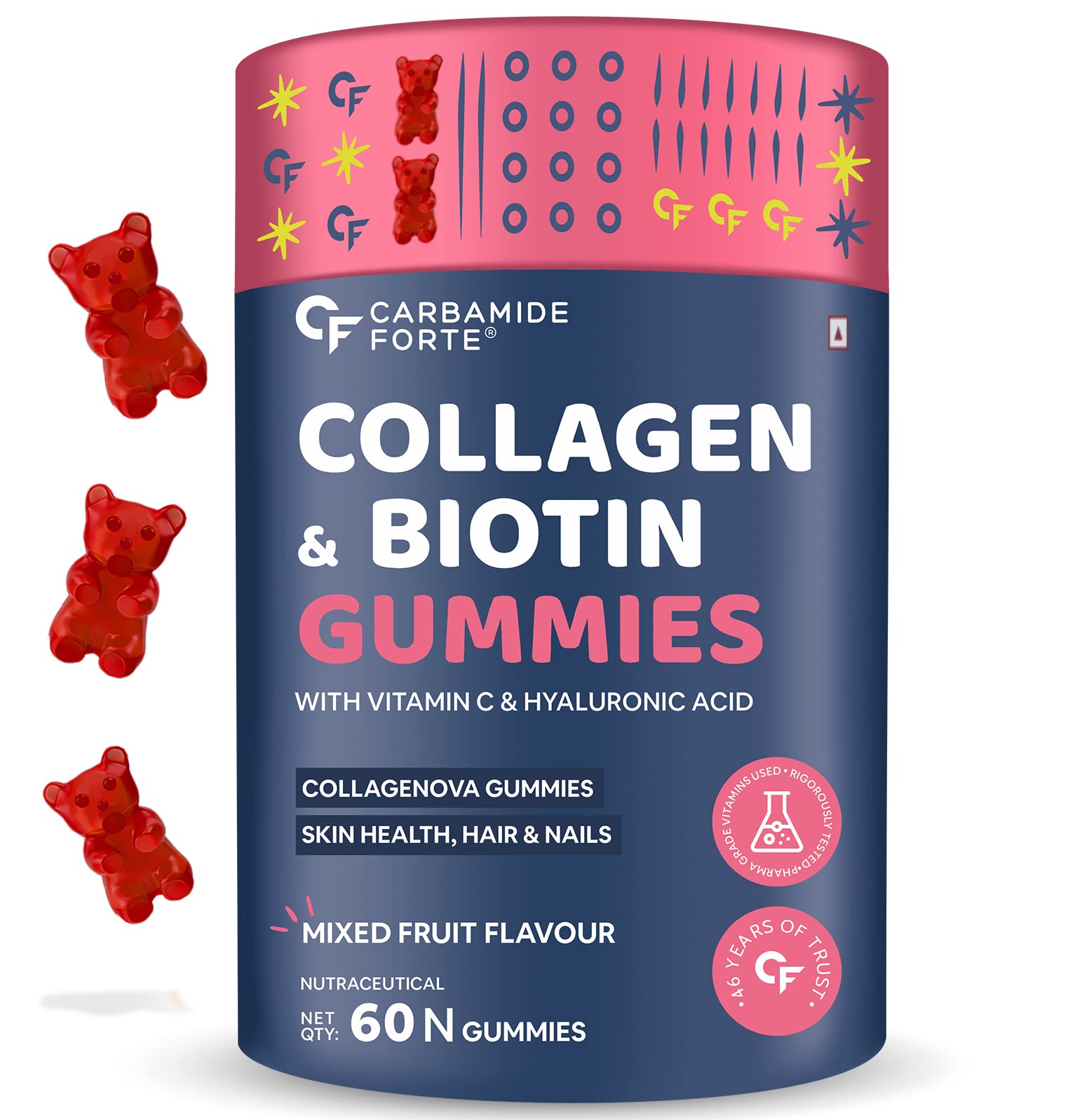 Premium Carbamide Forte Collagen Gummies for Women & Men - Hair, Skin & Nails Supplement with Biotin | Mixed Fruit Flavor | 60 Chewable Gummies for Daily Beauty Support | Perfect for Anti-Aging, Hair Growth & Skin Hydration