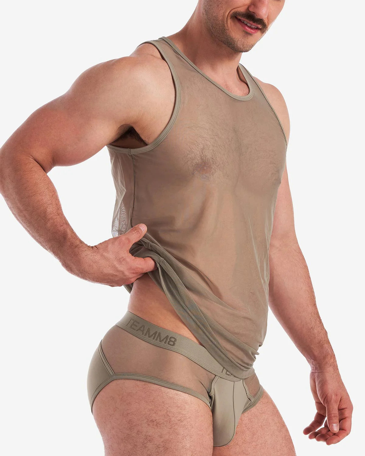 Teamm8 Score Sheer Mesh Tank Top - Army Green - Breathable & Lightweight for Workouts, Running & Yoga
